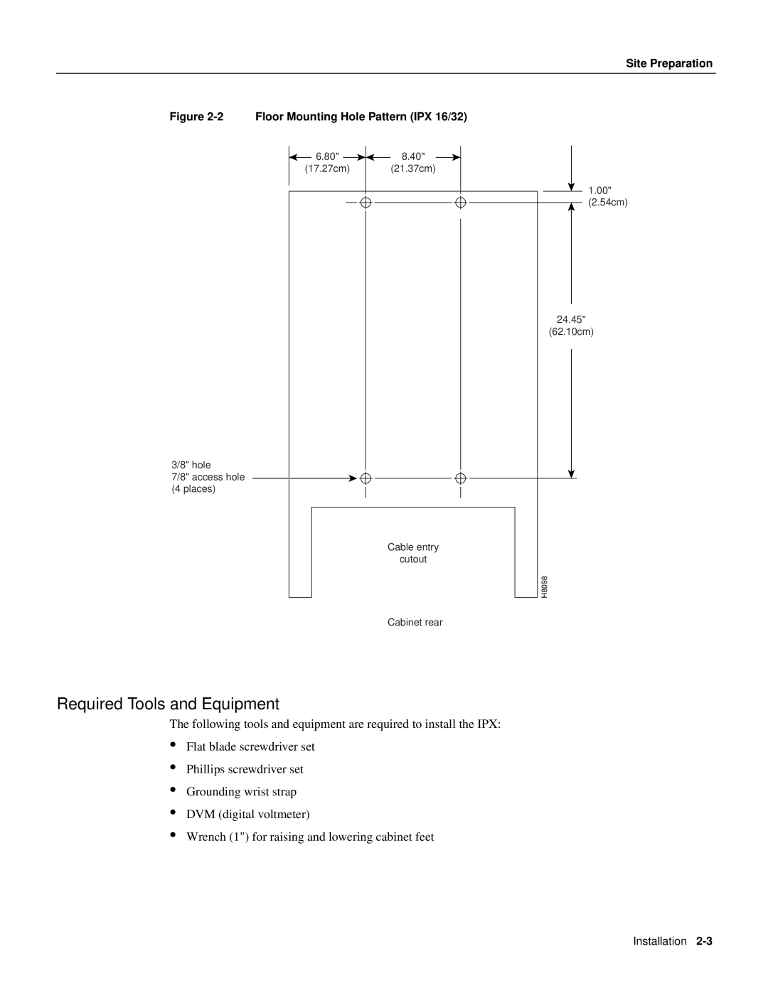 Cisco Systems BPX 8600 Series manual Required Tools and Equipment, Floor Mounting Hole Pattern IPX 16/32 