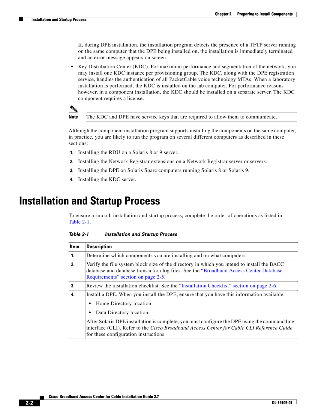 Cisco Systems Broadband Access Center manual Installation and Startup Process, Item Description 