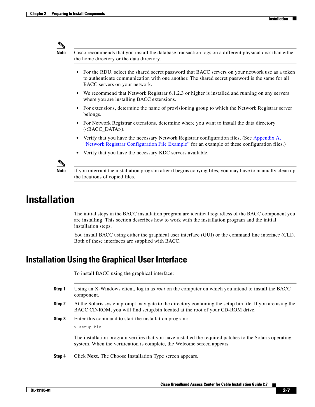 Cisco Systems Broadband Access Center manual Installation Using the Graphical User Interface 
