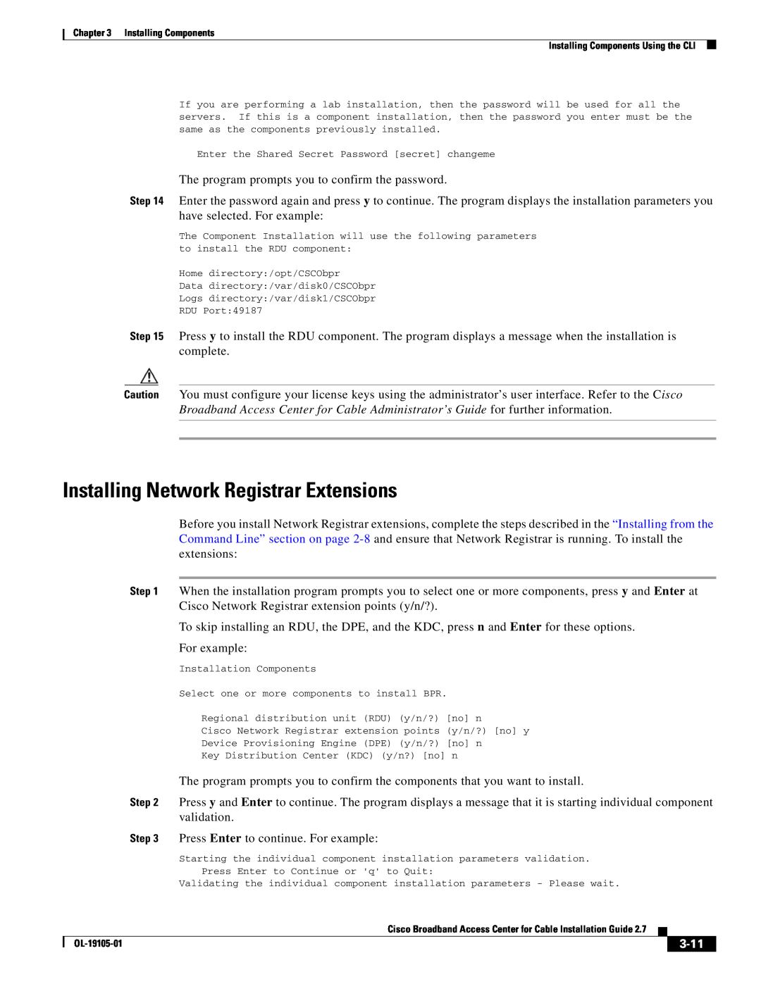 Cisco Systems Broadband Access Center manual Installing Network Registrar Extensions, 3-11 