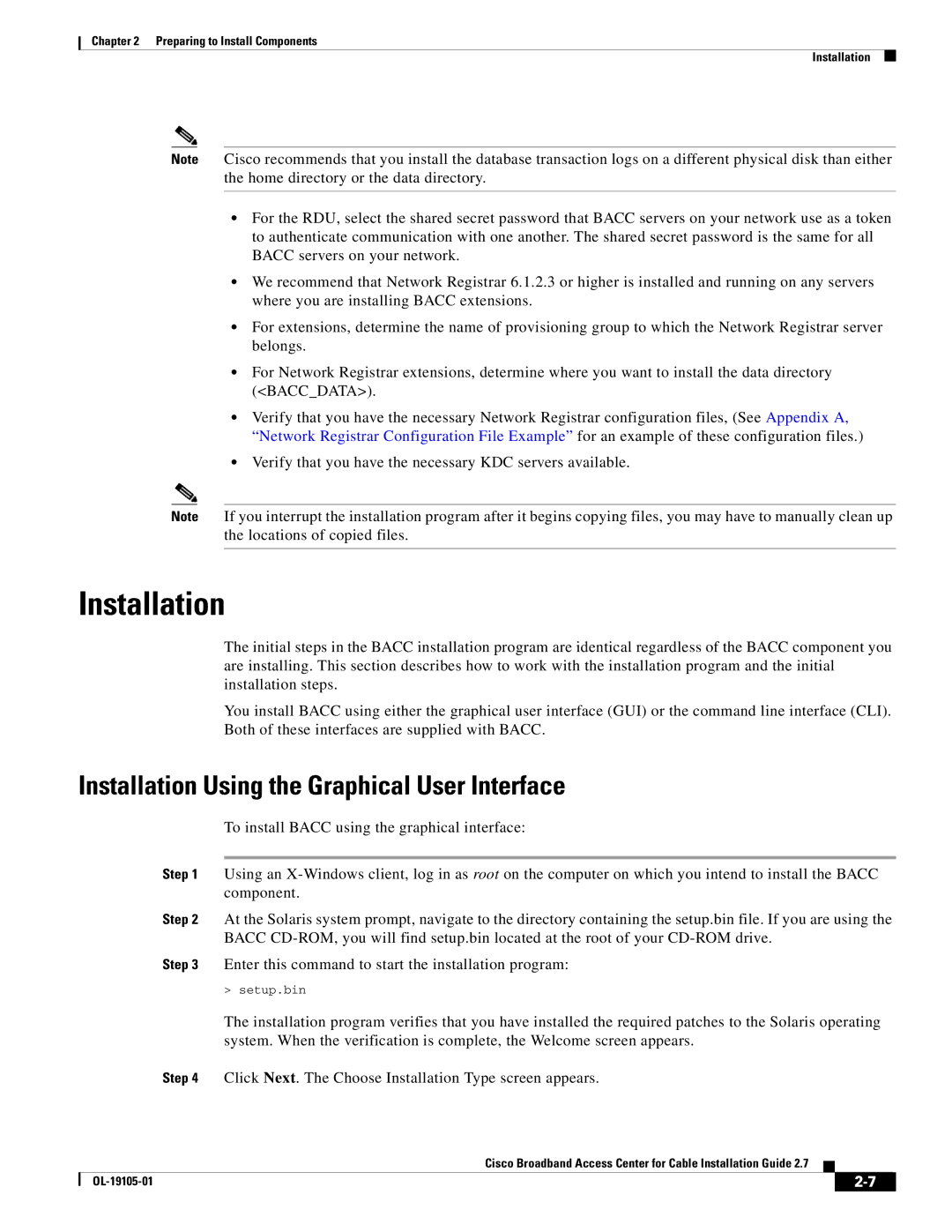 Cisco Systems Broadband Access Center manual Installation Using the Graphical User Interface 