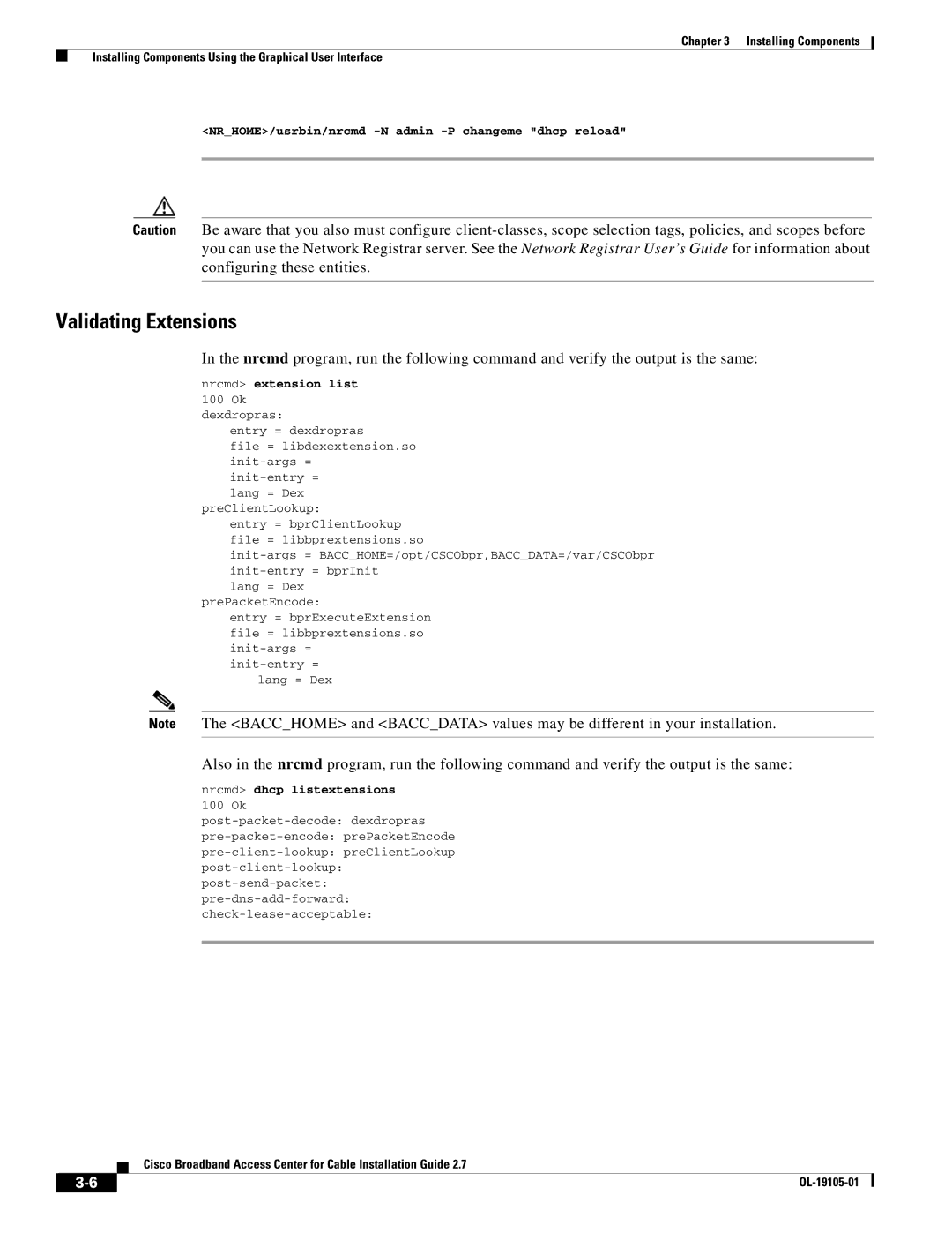 Cisco Systems Broadband Access Center manual Validating Extensions 