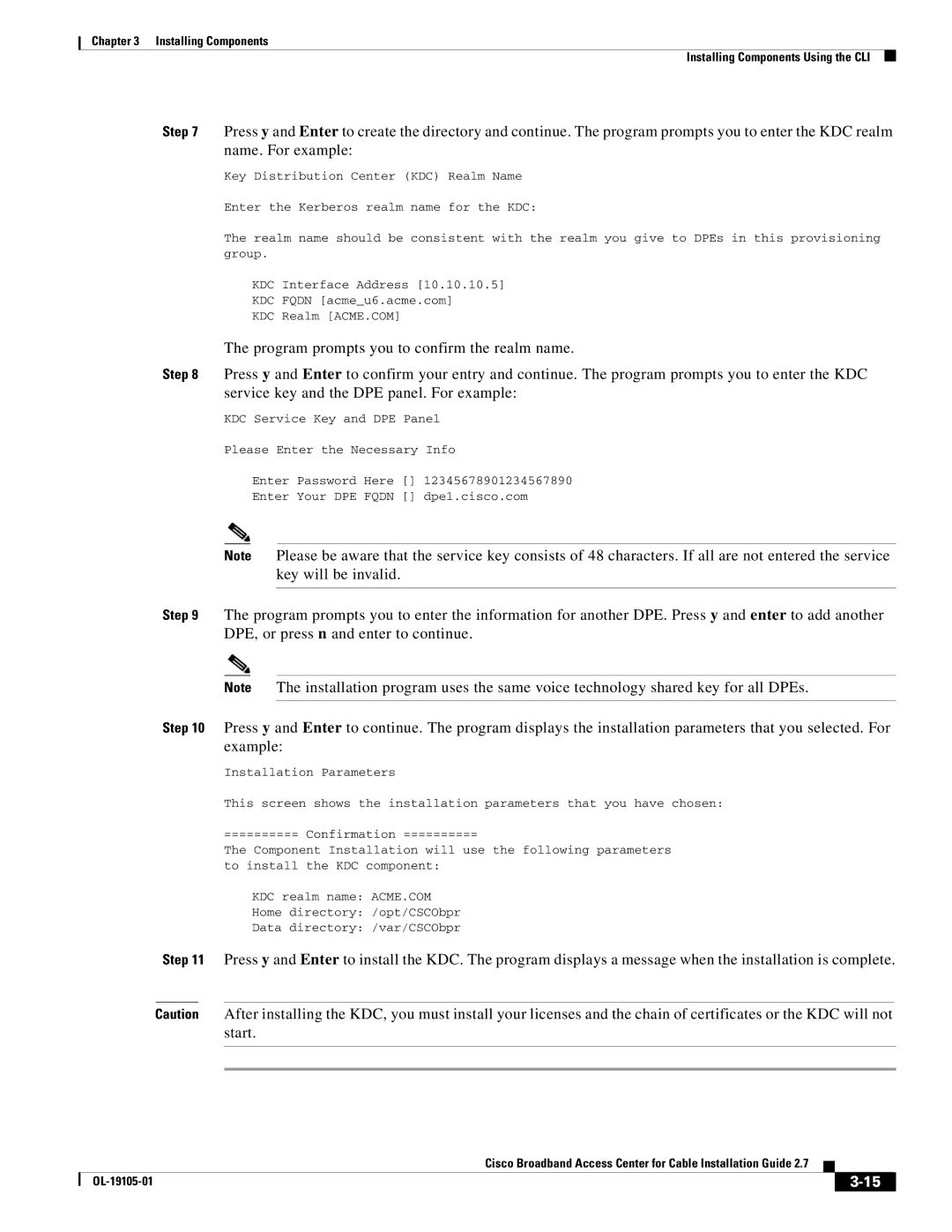 Cisco Systems Broadband Access Center manual Installing Components Installing Components Using the CLI 