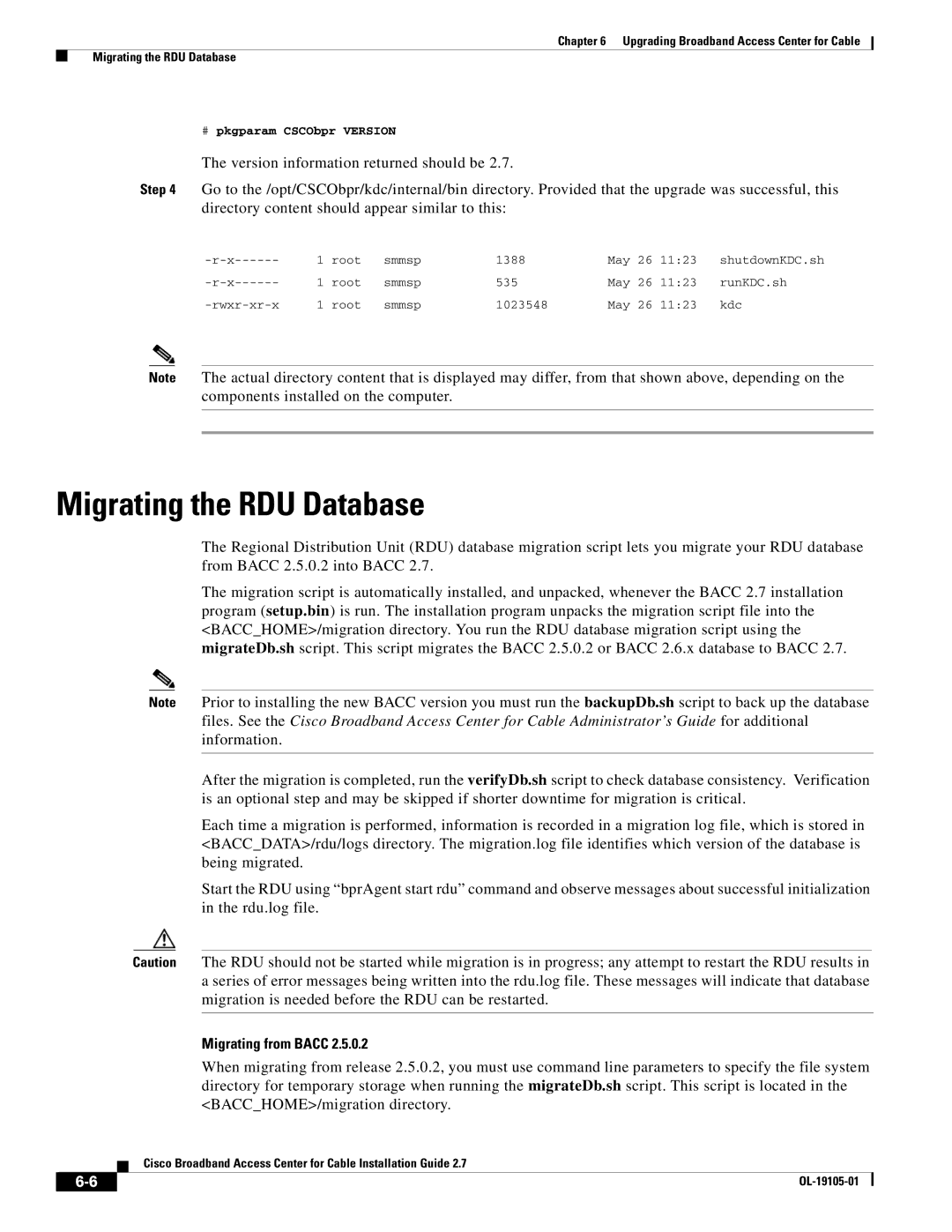 Cisco Systems Broadband Access Center manual Migrating the RDU Database, Migrating from Bacc 