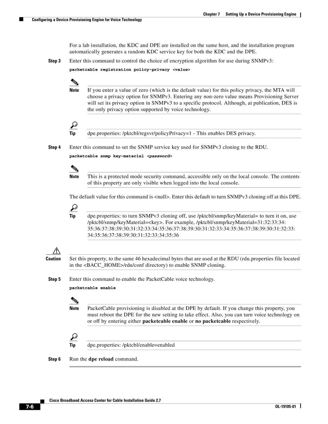 Cisco Systems Broadband Access Center manual Packetcable registration policy-privacy value 