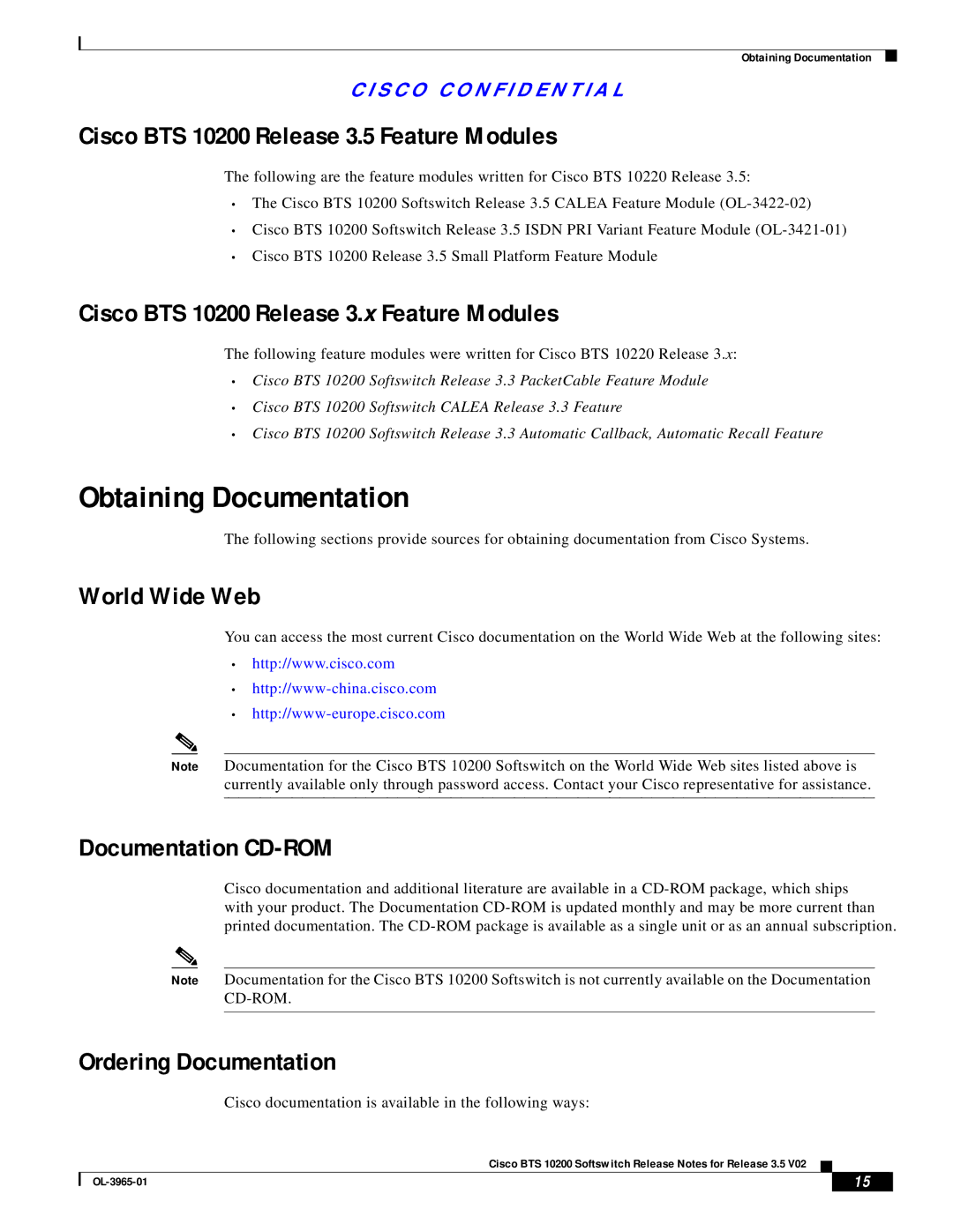 Cisco Systems BTS 10200 manual Obtaining Documentation 