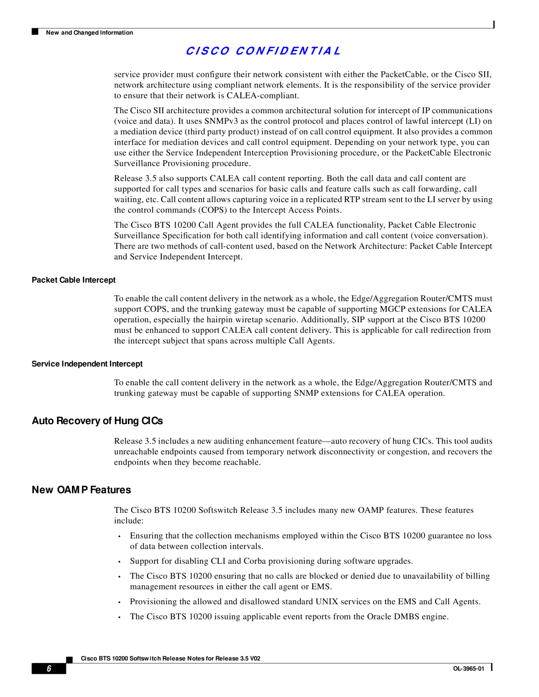 Cisco Systems BTS 10200 manual Auto Recovery of Hung CICs, New Oamp Features 