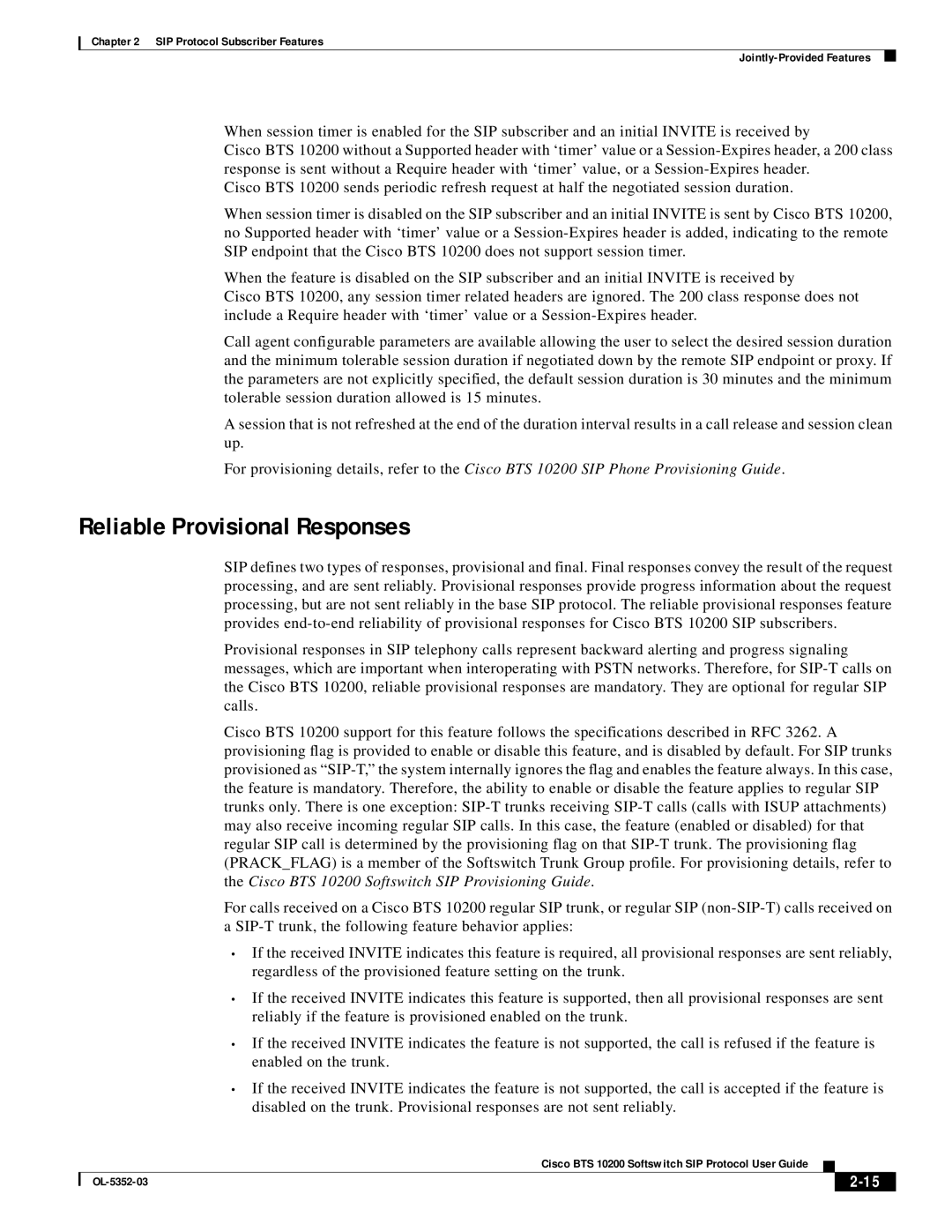 Cisco Systems BTS 10200 manual Reliable Provisional Responses 