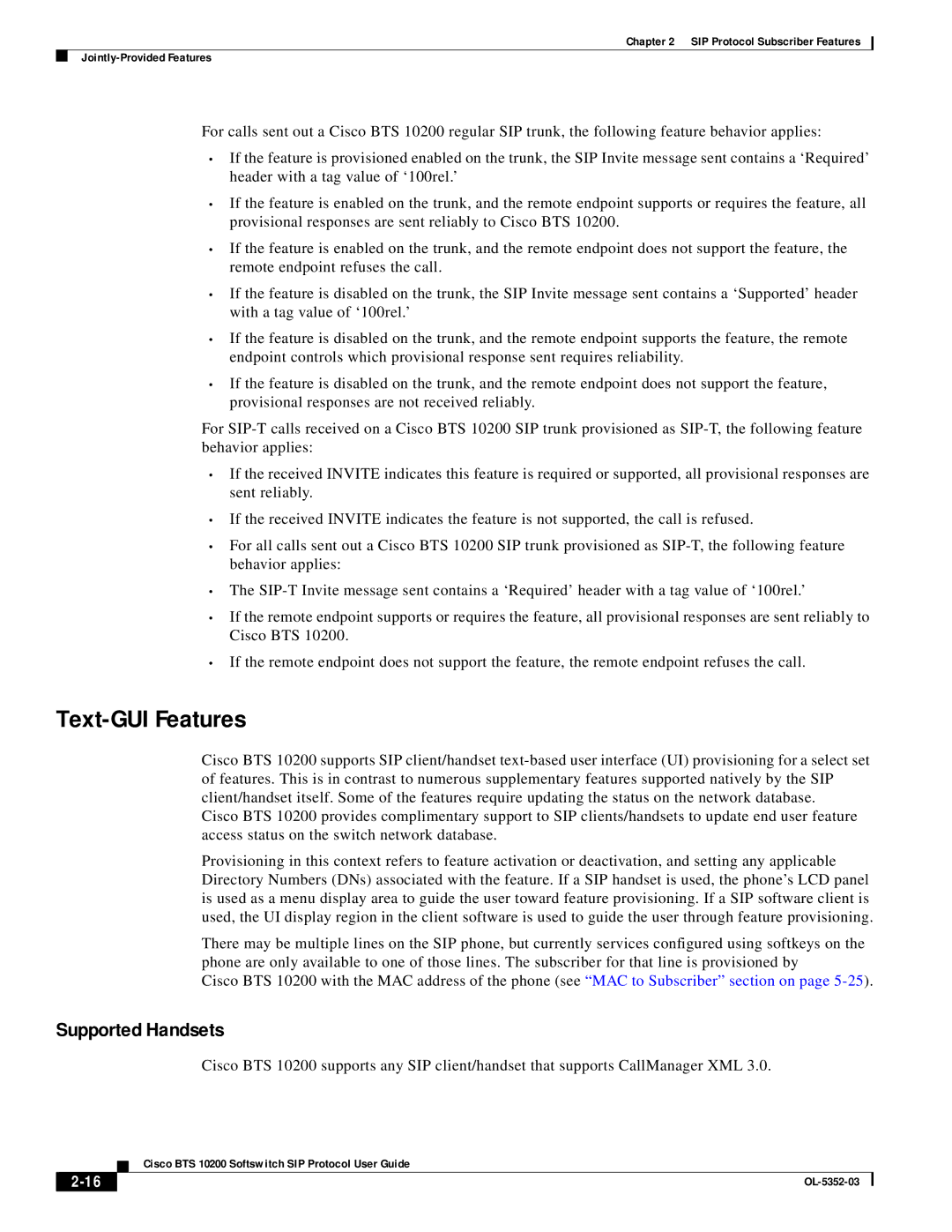 Cisco Systems BTS 10200 manual Text-GUI Features, Supported Handsets 