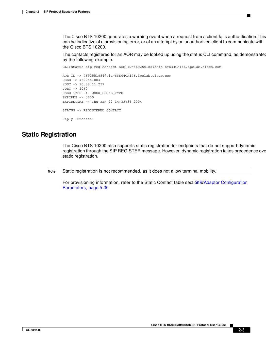 Cisco Systems BTS 10200 manual Static Registration 