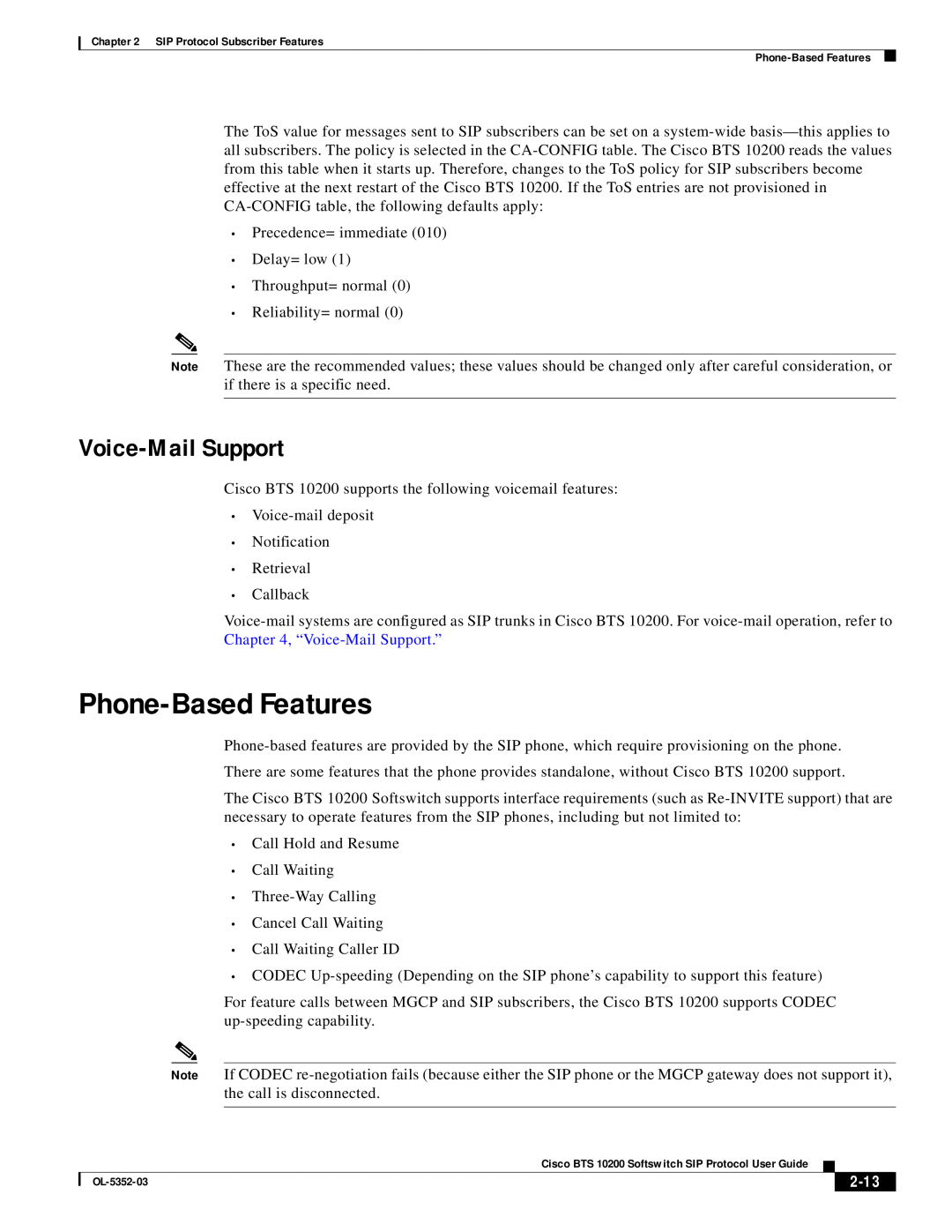 Cisco Systems BTS 10200 manual Phone-Based Features, Voice-Mail Support, 2-13 