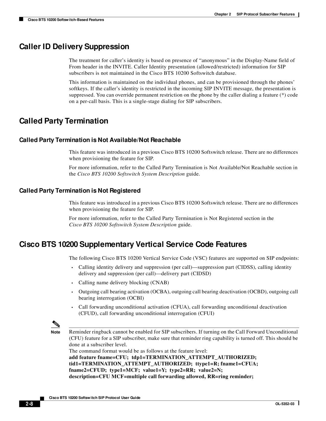 Cisco Systems BTS 10200 manual Caller ID Delivery Suppression, Called Party Termination 