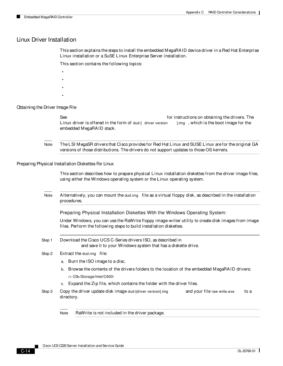 Cisco Systems UCUCSEZC220M3S, UCSSP6C220E, UCSRAID9266CV manual Linux Driver Installation, Obtaining the Driver Image File 