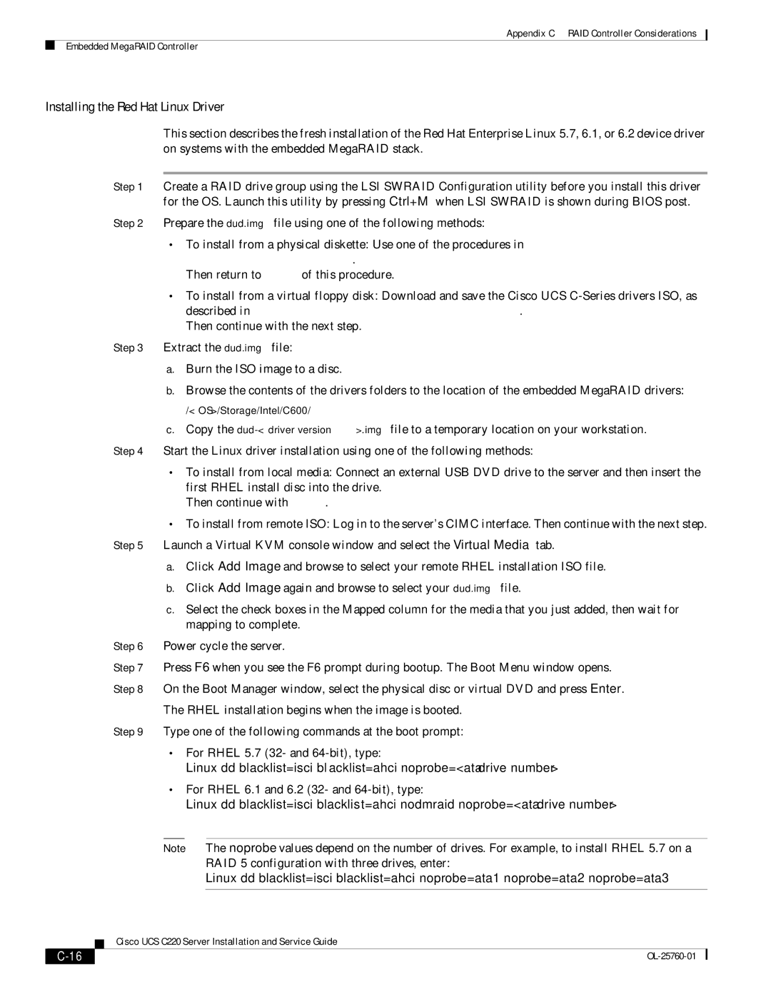 Cisco Systems 9266CV-8i, UCSSP6C220E, UCUCSEZC220M3S, UCSRAID9266CV manual Installing the Red Hat Linux Driver 