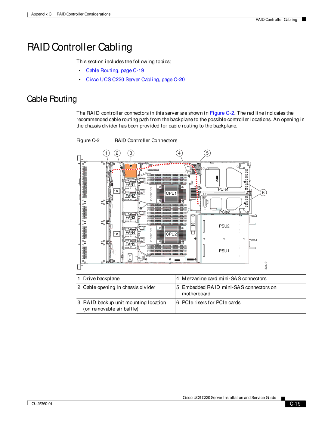 Cisco Systems UCUCSEZC220M3S, UCSSP6C220E, UCSRAID9266CV, 9266CV-8i manual RAID Controller Cabling, Cable Routing 