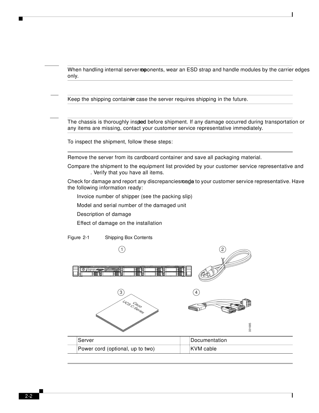 Cisco Systems UCSSP6C220E, UCUCSEZC220M3S, UCSRAID9266CV manual Unpacking and Inspecting the Server, Shipping Box Contents 