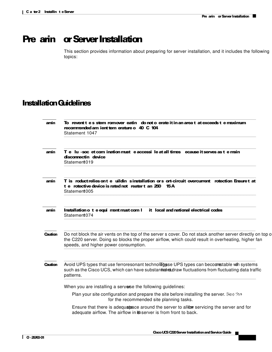 Cisco Systems UCSSP6C220E, UCUCSEZC220M3S, UCSRAID9266CV manual Preparing for Server Installation, Installation Guidelines 