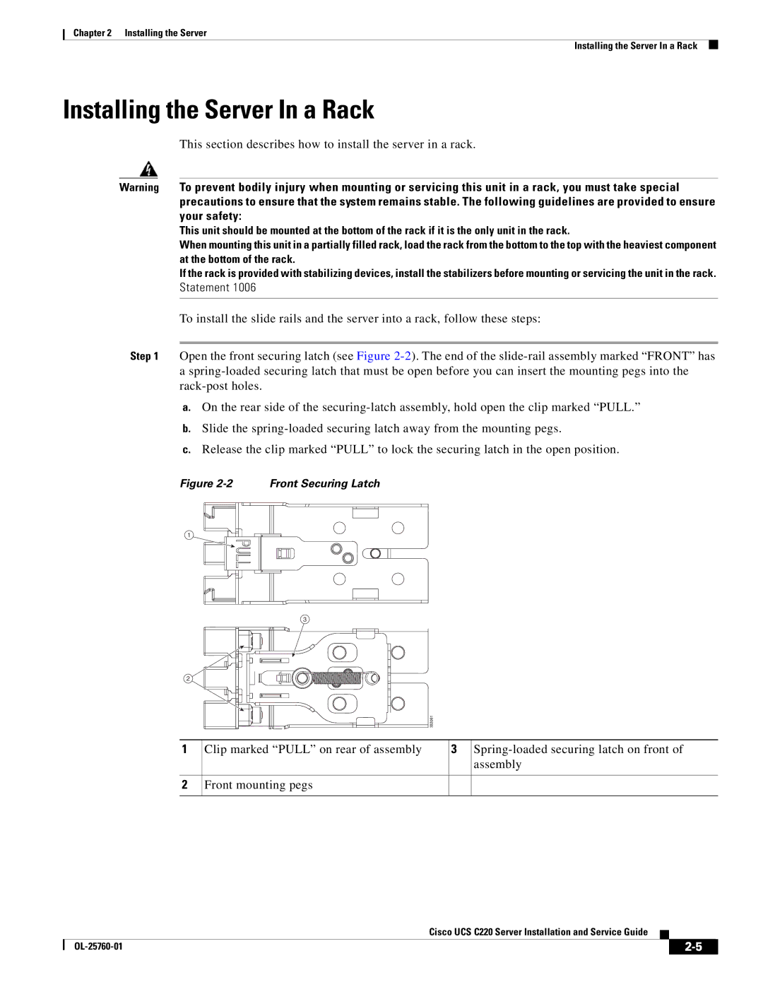 Cisco Systems UCSRAID9266CV Installing the Server In a Rack, This section describes how to install the server in a rack 