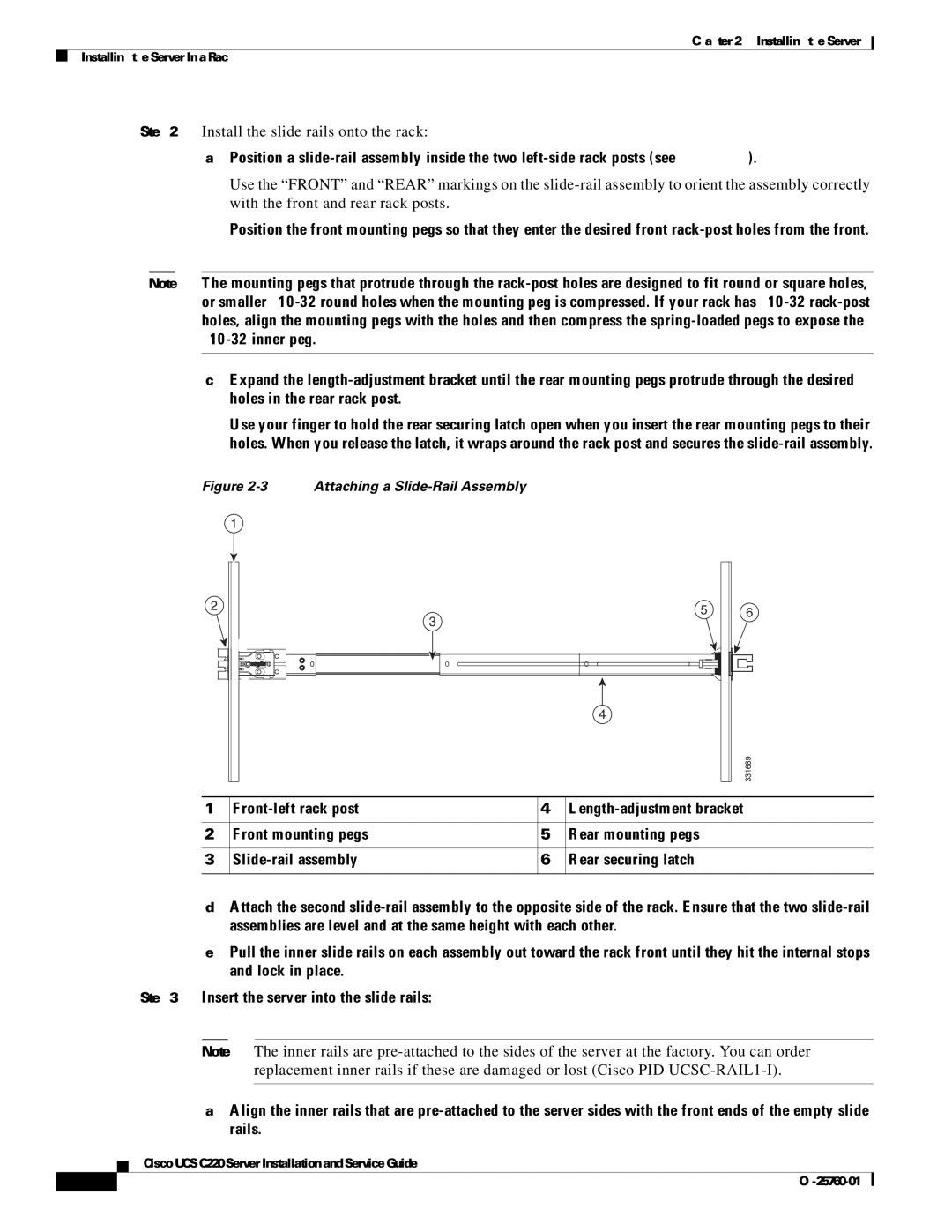 Cisco Systems 9266CV-8i, UCSSP6C220E, UCUCSEZC220M3S, UCSRAID9266CV manual Attaching a Slide-Rail Assembly 