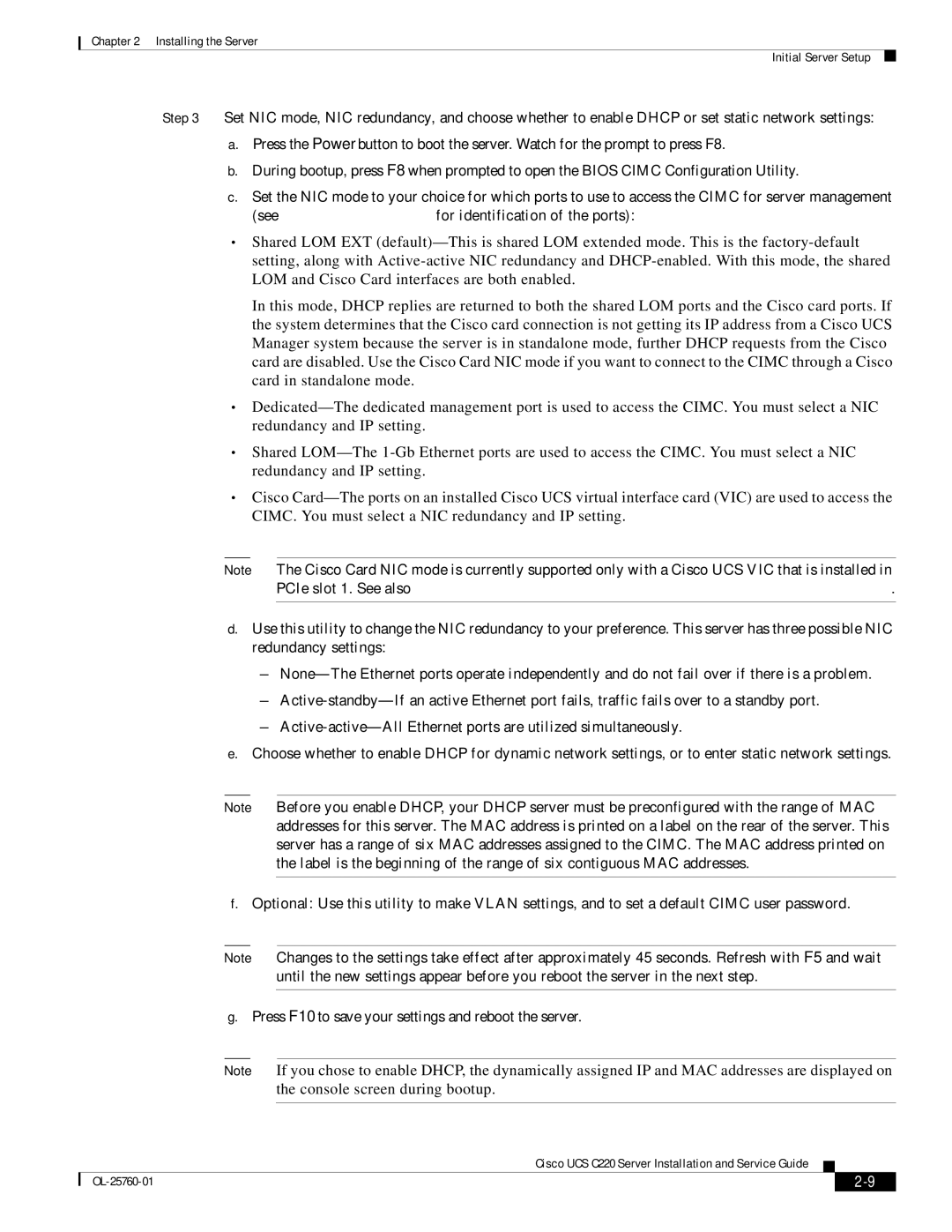 Cisco Systems UCUCSEZC220M3S, UCSSP6C220E, UCSRAID9266CV, 9266CV-8i manual Installing the Server Initial Server Setup 