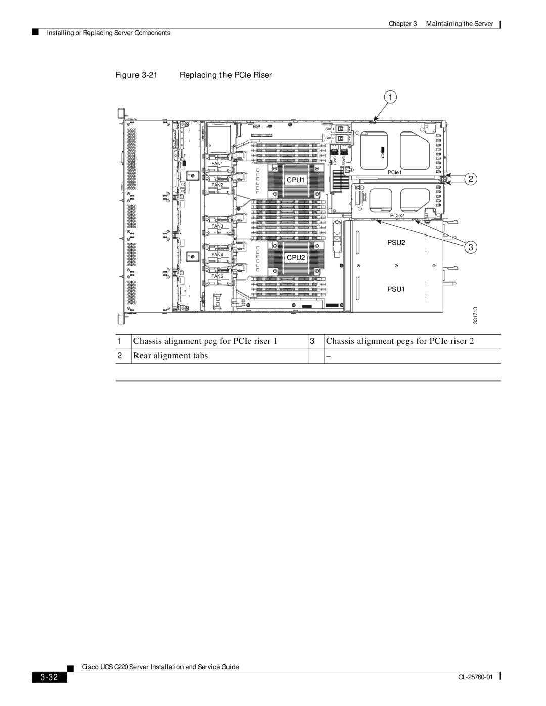 Cisco Systems UCSRAID9266CV, UCSSP6C220E, UCUCSEZC220M3S, 9266CV-8i manual Replacing the PCIe Riser 