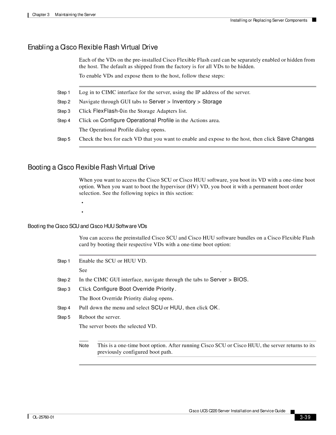 Cisco Systems C220, 9266CV-8i Enabling a Cisco Flexible Flash Virtual Drive, Booting a Cisco Flexible Flash Virtual Drive 