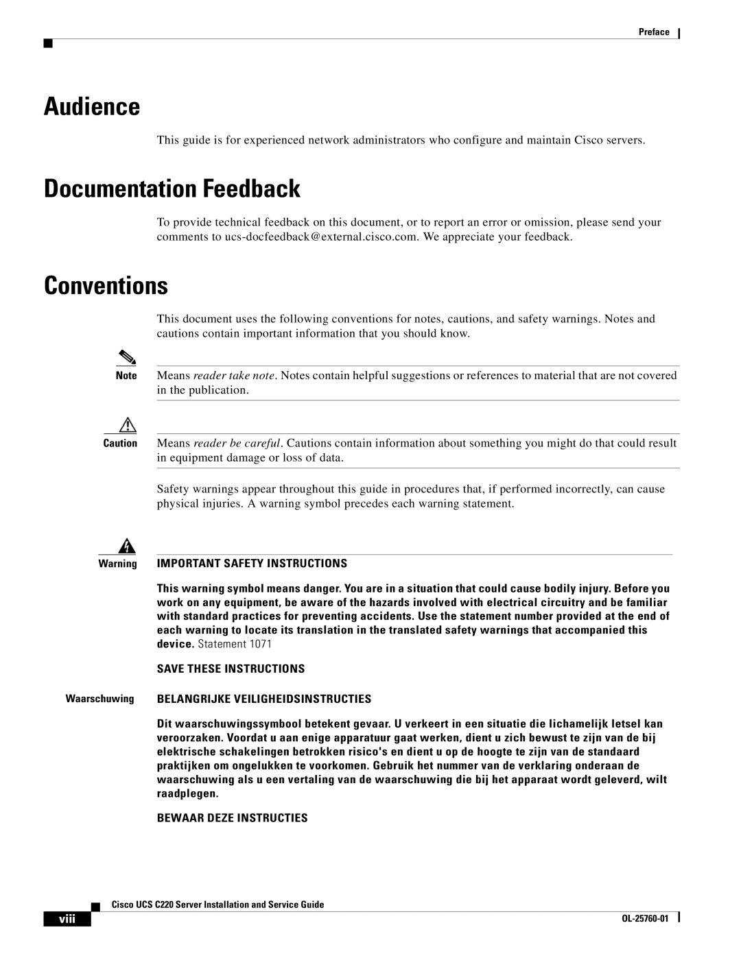 Cisco Systems UCSRAID9266CV, UCSSP6C220E, UCUCSEZC220M3S, 9266CV-8i manual Audience, Documentation Feedback, Conventions 