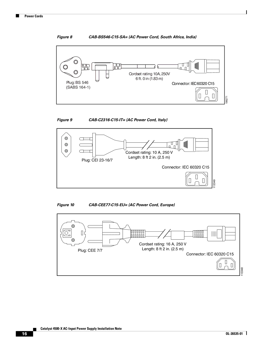 Cisco Systems 750W, C4KX-PWR-BLANK, 4500X AC, C4KX-PWR-750AC-F, C4KXPWR750ACR CAB-C2316-C15-IT= AC Power Cord, Italy 