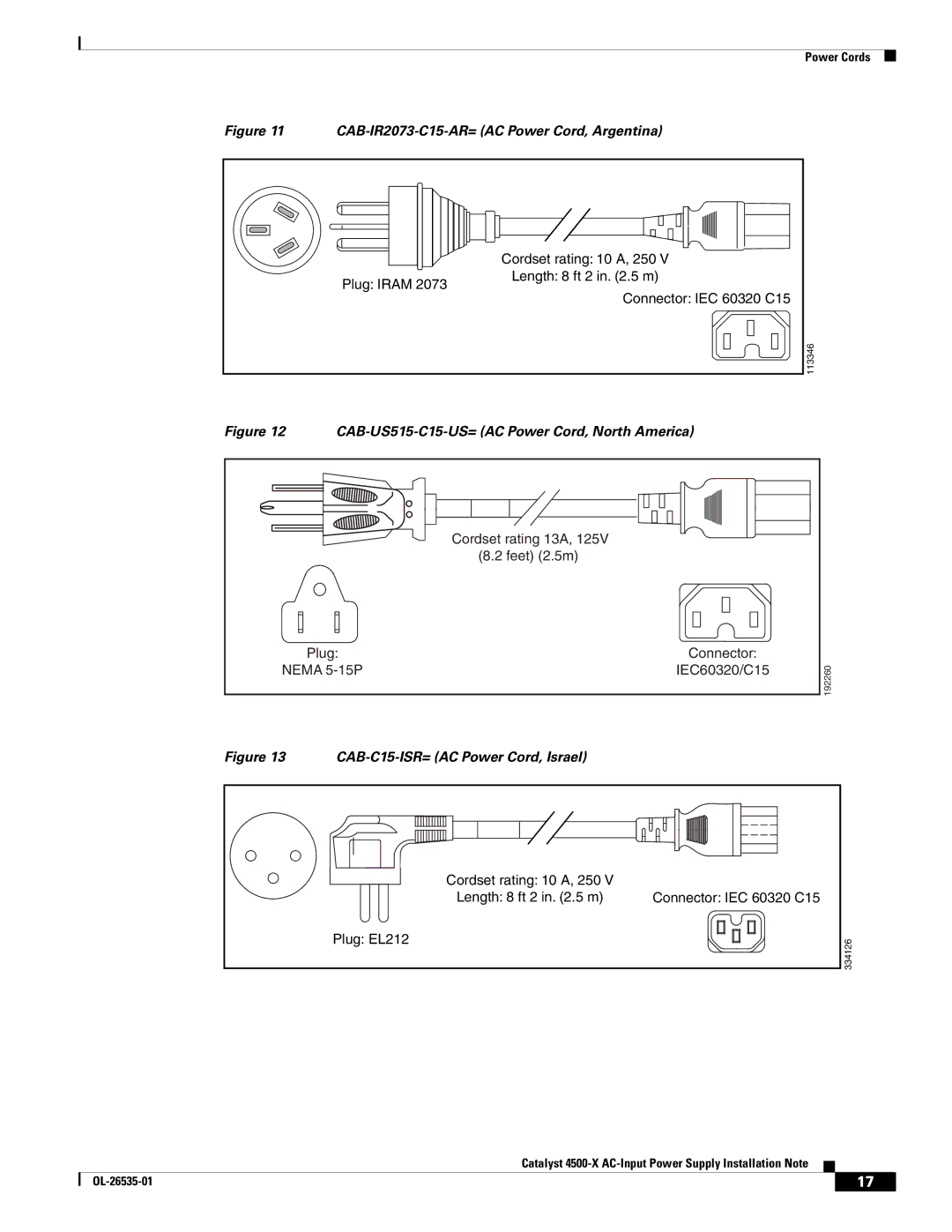 Cisco Systems 4500X AC, C4KX-PWR-BLANK, 750W, C4KX-PWR-750AC-F, C4KXPWR750ACR CAB-US515-C15-US= AC Power Cord, North America 