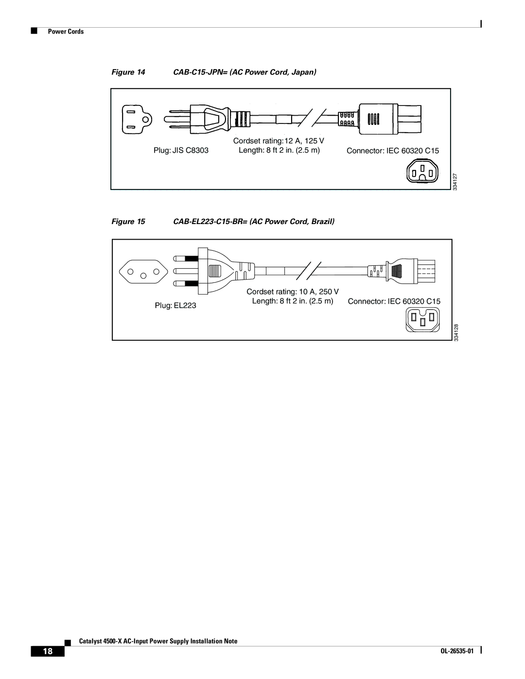 Cisco Systems C4KX-PWR-750AC-F, C4KX-PWR-BLANK, 750W, 4500X AC, C4KXPWR750ACR specifications CAB-C15-JPN= AC Power Cord, Japan 