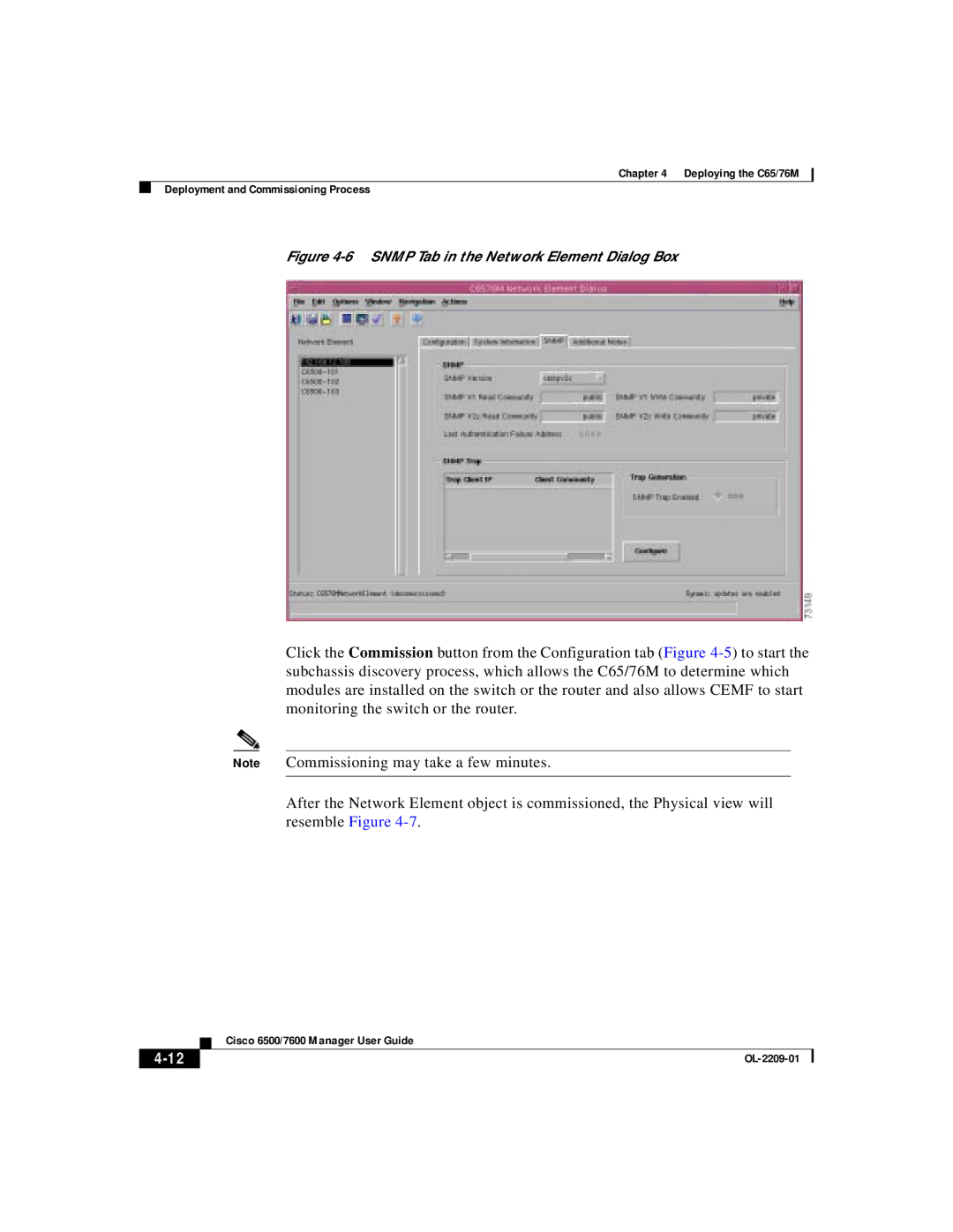 Cisco Systems C65, 76M manual Snmp Tab in the Network Element Dialog Box 