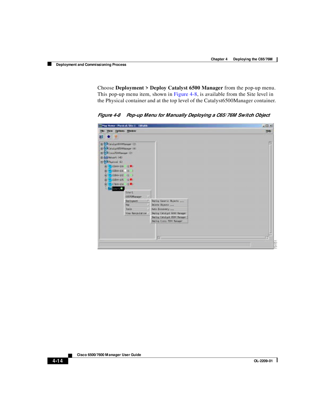 Cisco Systems manual Pop-up Menu for Manually Deploying a C65/76M Switch Object 