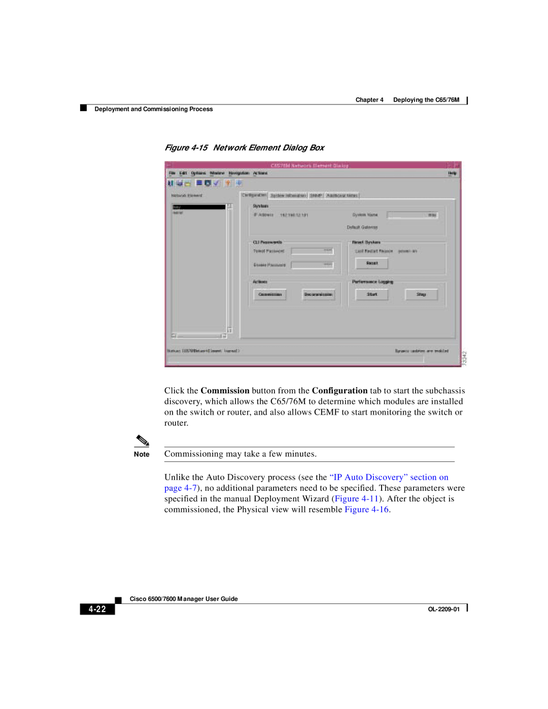 Cisco Systems C65, 76M manual Network Element Dialog Box 