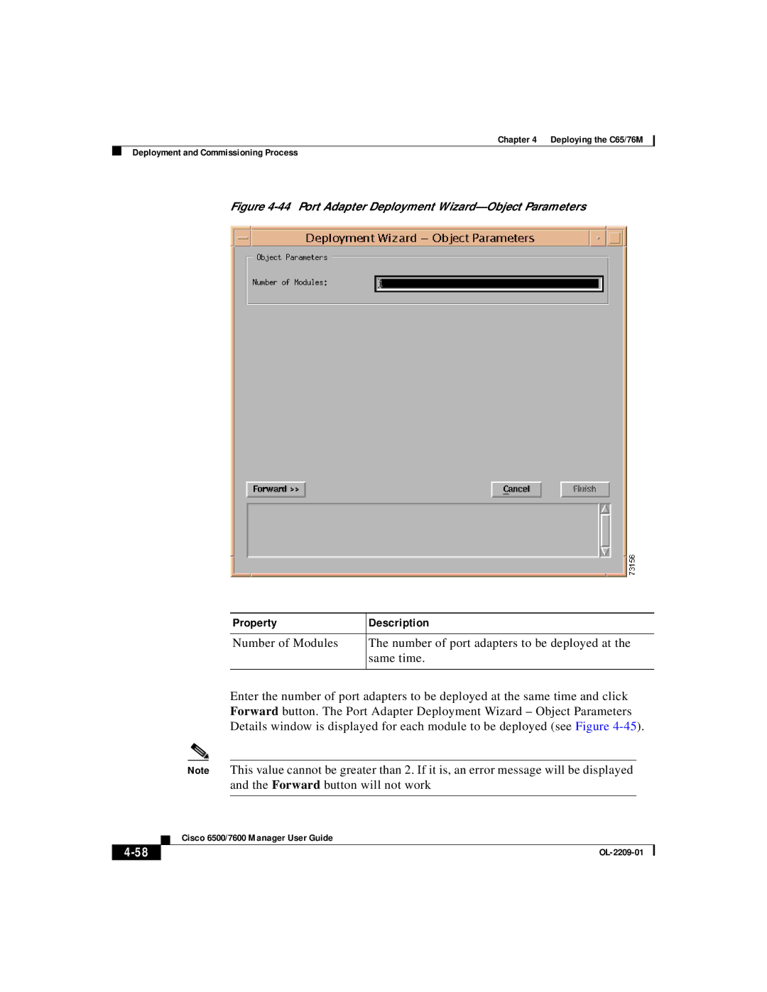 Cisco Systems C65, 76M manual Port Adapter Deployment Wizard-Object Parameters 