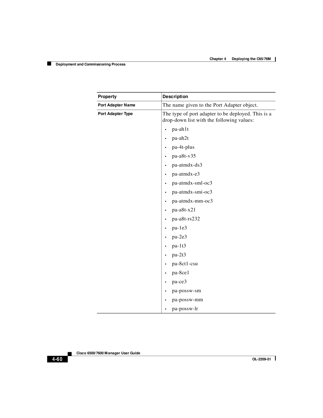 Cisco Systems C65, 76M manual Name given to the Port Adapter object 