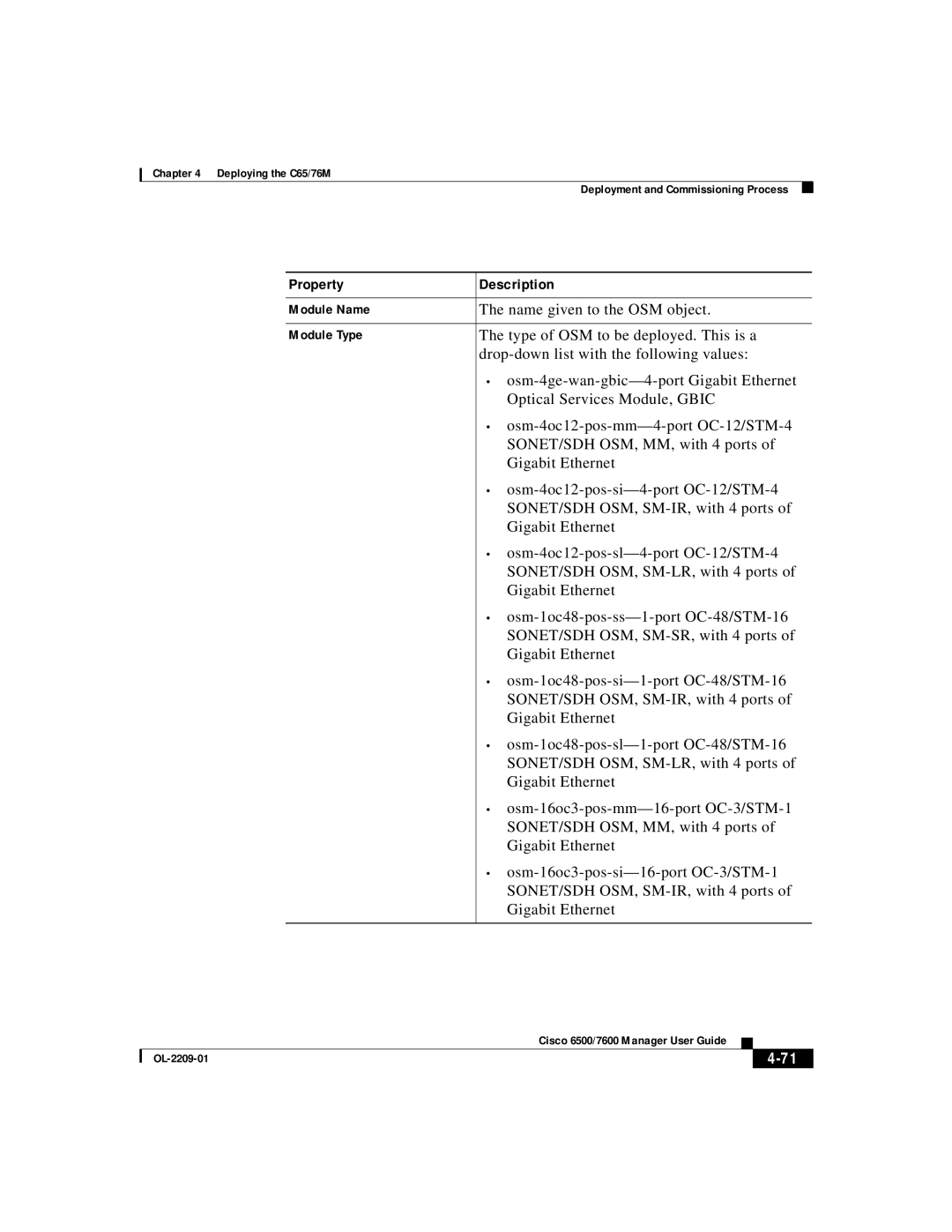 Cisco Systems 76M, C65 manual Name given to the OSM object 