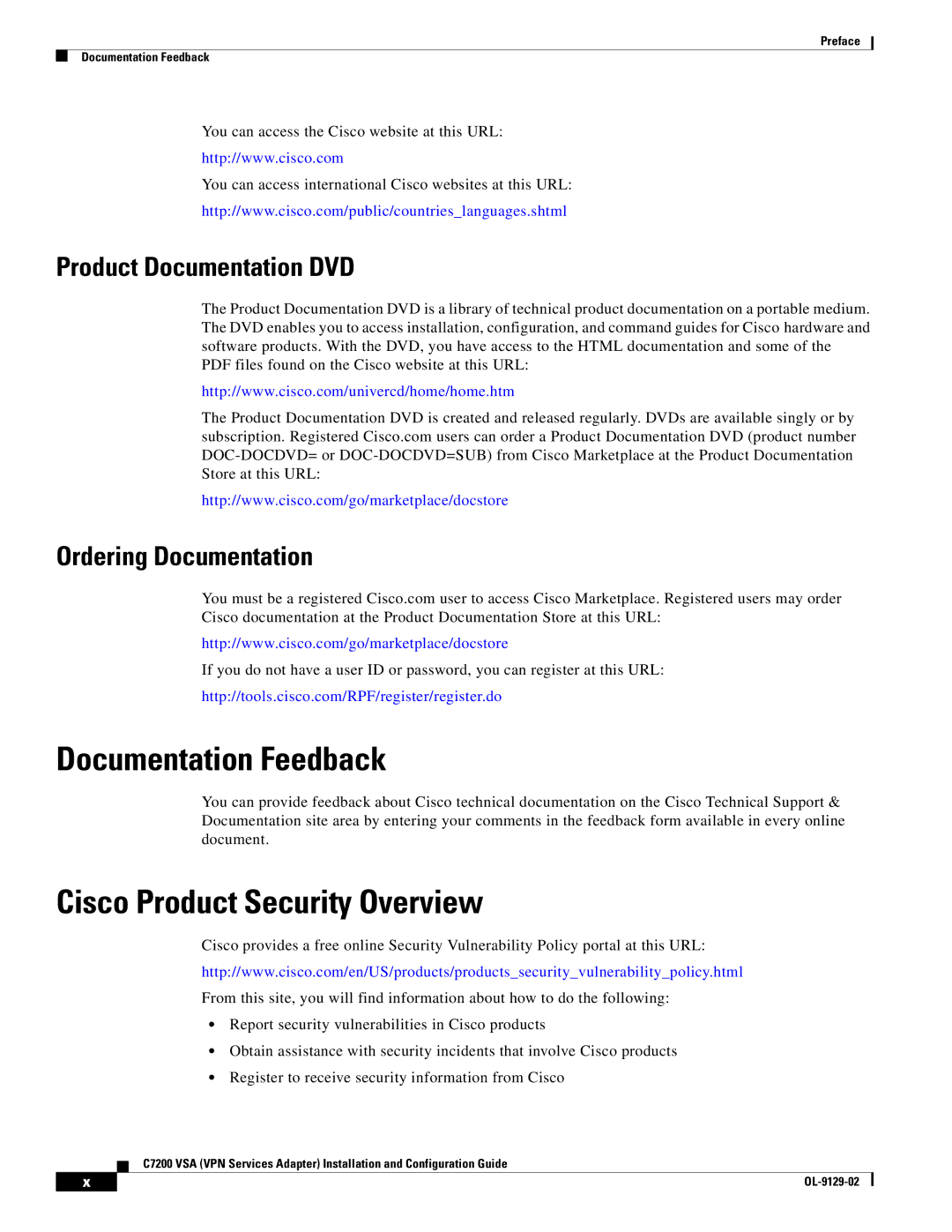 Cisco Systems C7200 manual Documentation Feedback, Cisco Product Security Overview 