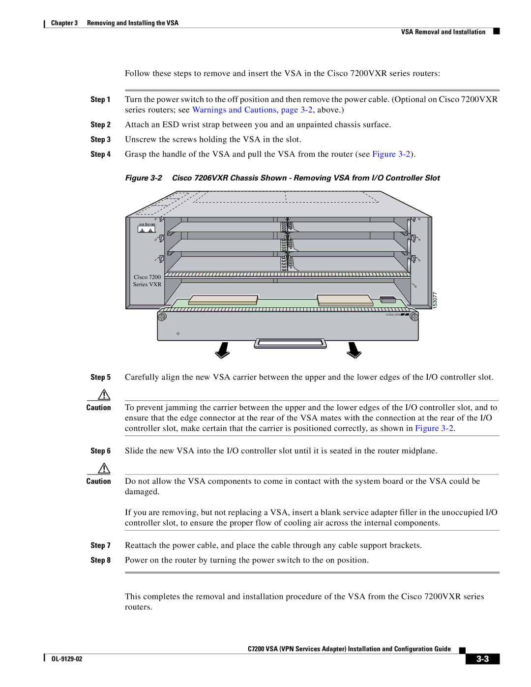 Cisco Systems C7200 manual Removing and Installing the VSA VSA Removal and Installation 