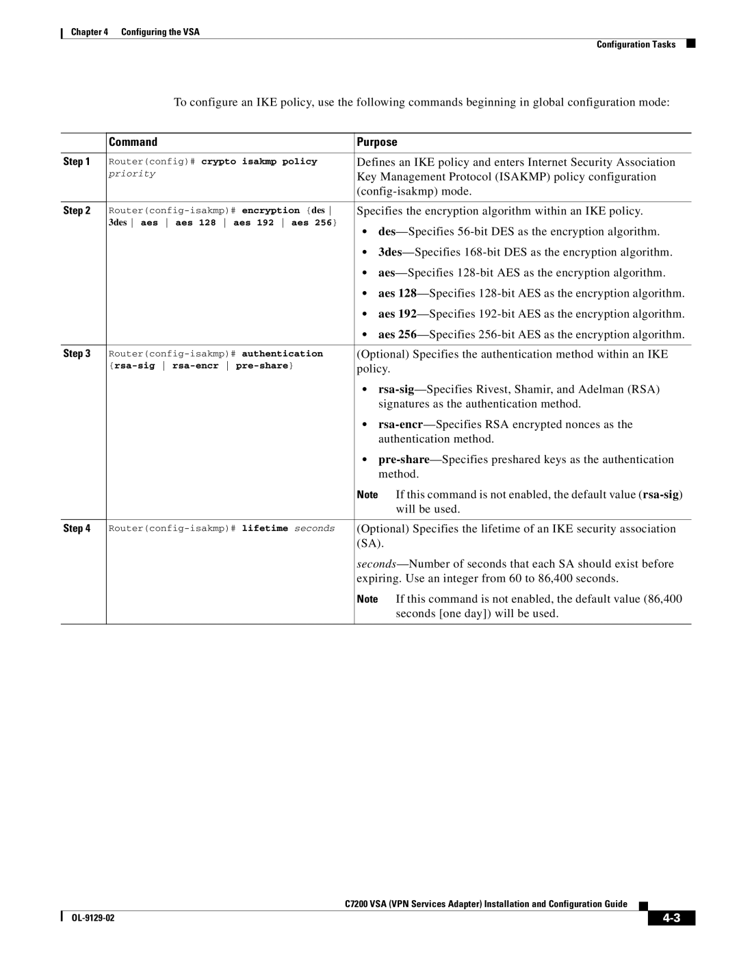 Cisco Systems C7200 Key Management Protocol Isakmp policy configuration, Config-isakmp mode, Policy, Authentication method 