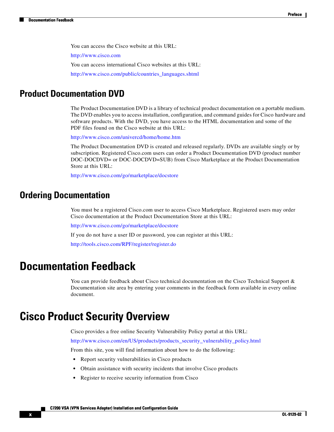 Cisco Systems C7200 manual Documentation Feedback, Cisco Product Security Overview, Product Documentation DVD 