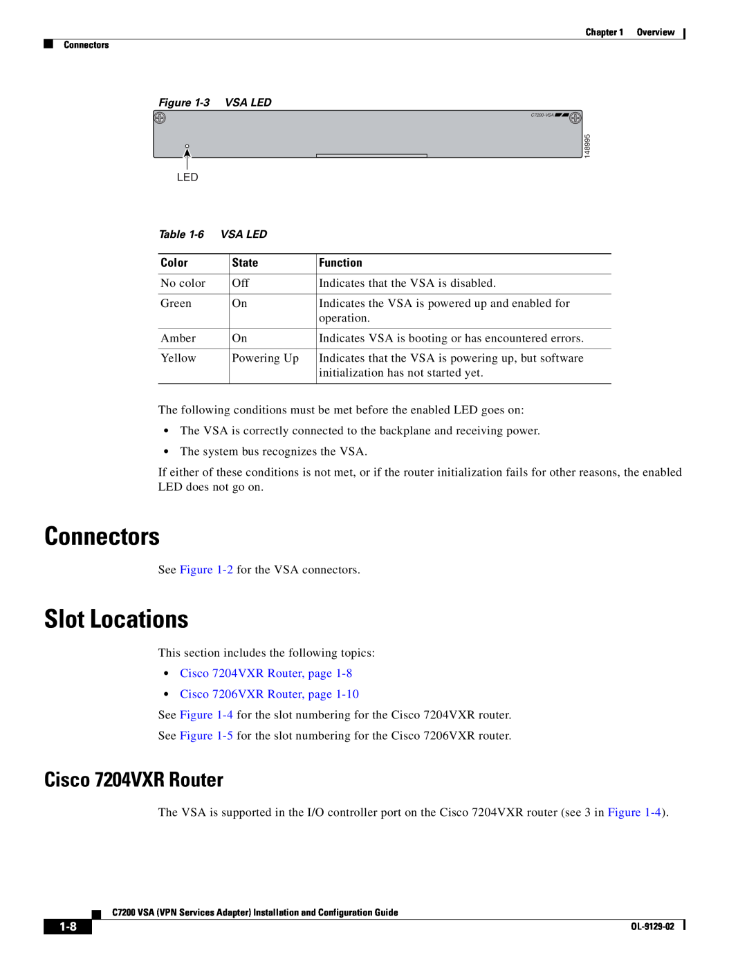 Cisco Systems C7200 manual Connectors, Slot Locations, Cisco 7204VXR Router 