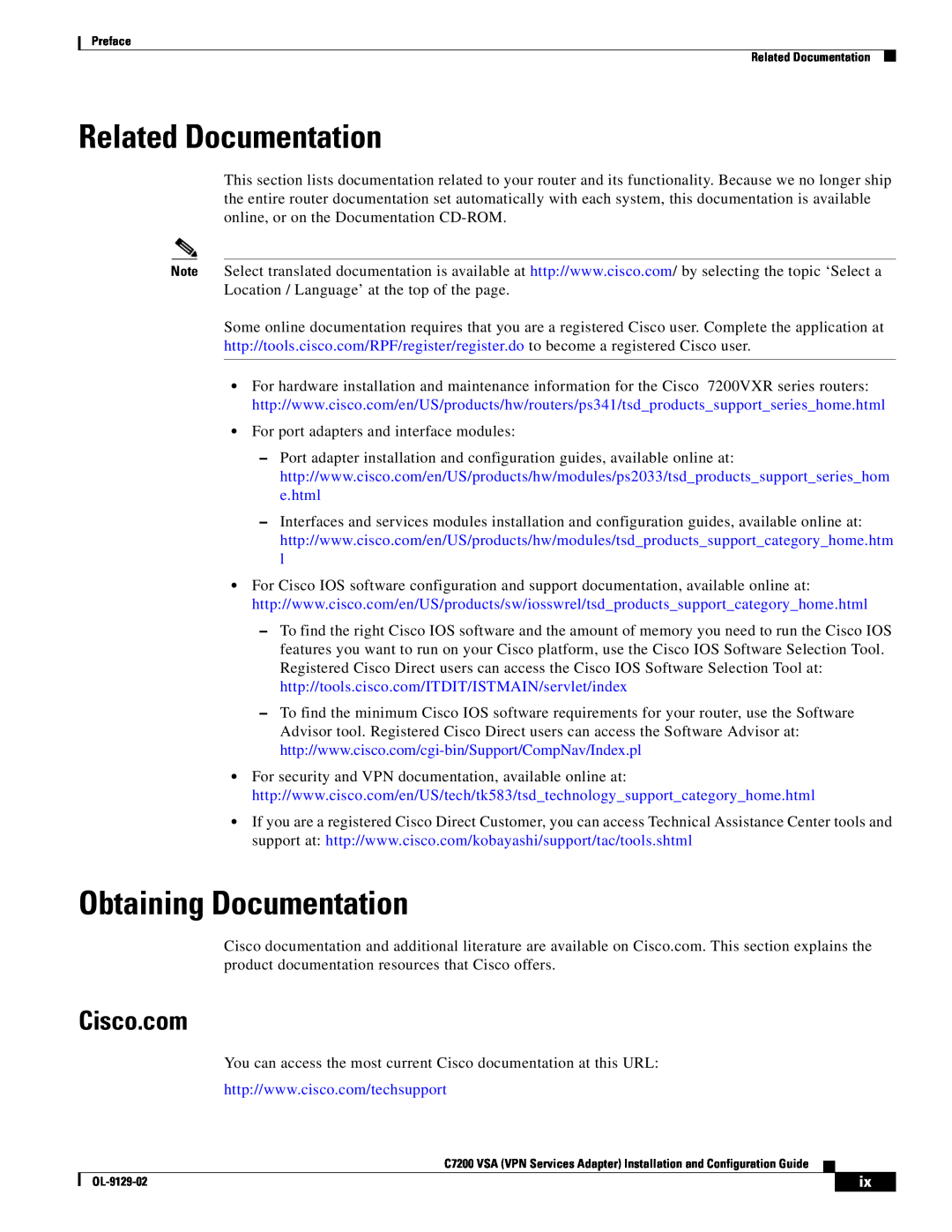Cisco Systems C7200 manual Related Documentation, Obtaining Documentation, Cisco.com 