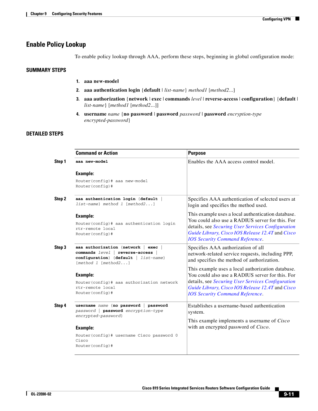 Cisco Systems C819HG4GVK9, C819GUK9 manual Enable Policy Lookup 