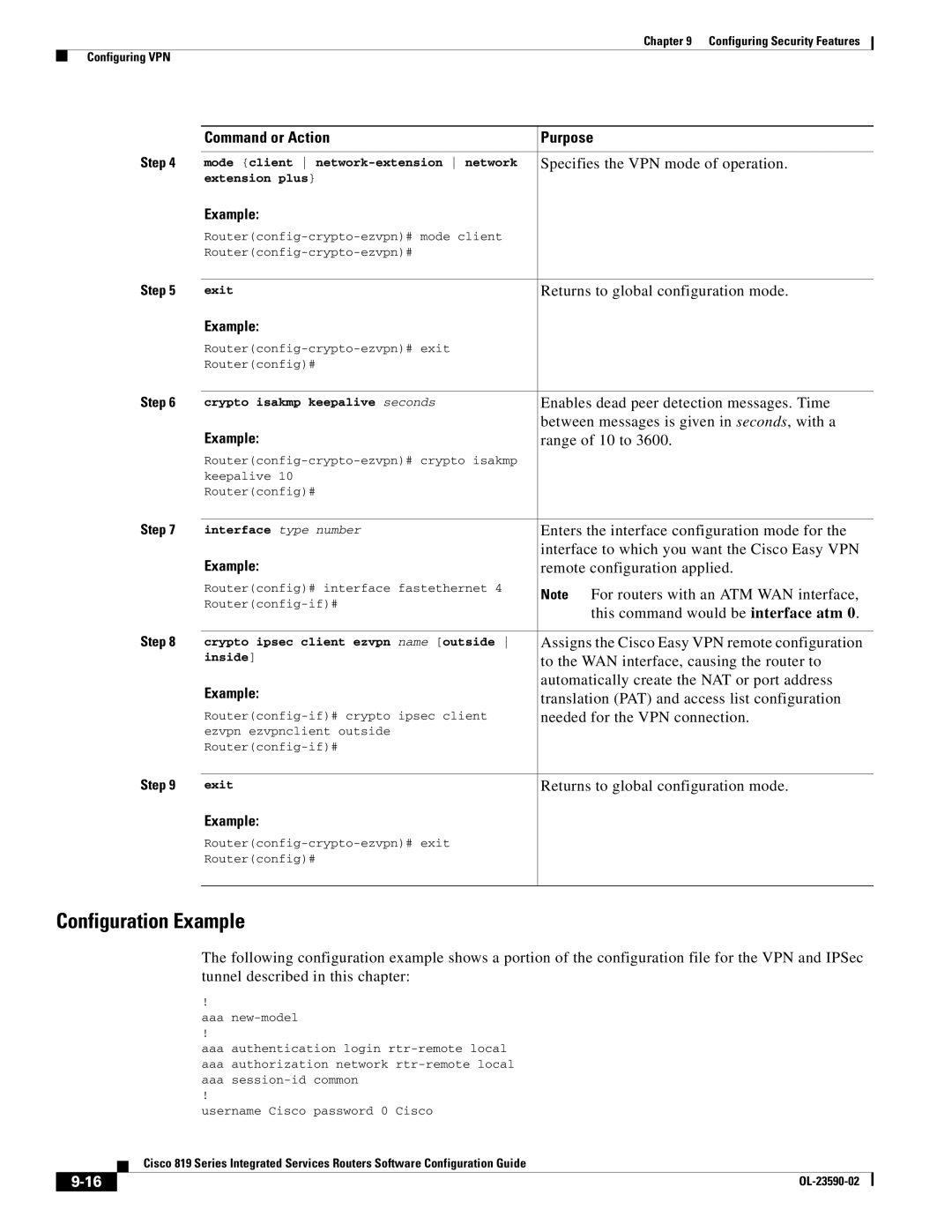 Cisco Systems C819GUK9, C819HG4GVK9 manual Configuration Example 