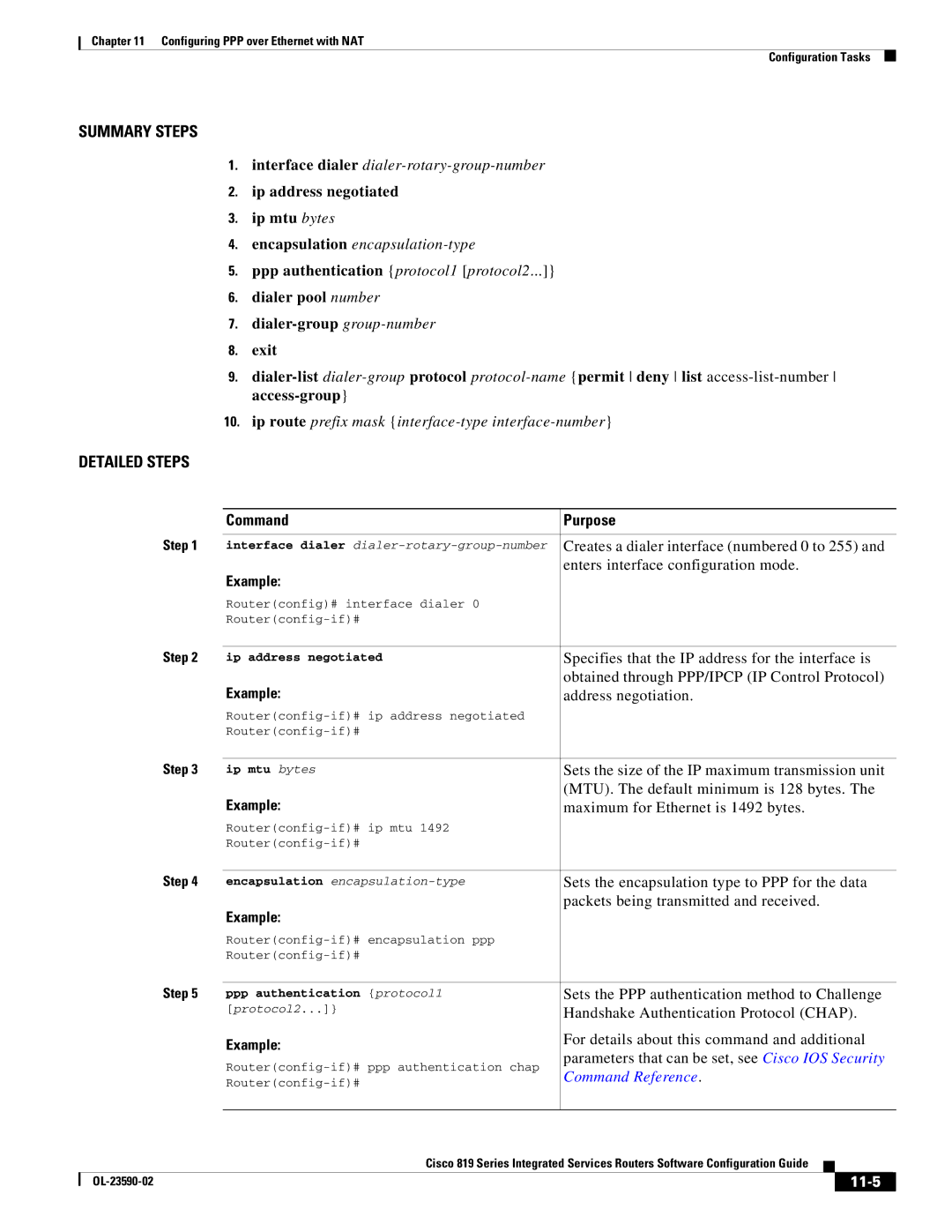 Cisco Systems C819HG4GVK9, C819GUK9 manual Ip address negotiated Ip mtu bytes, 11-5 