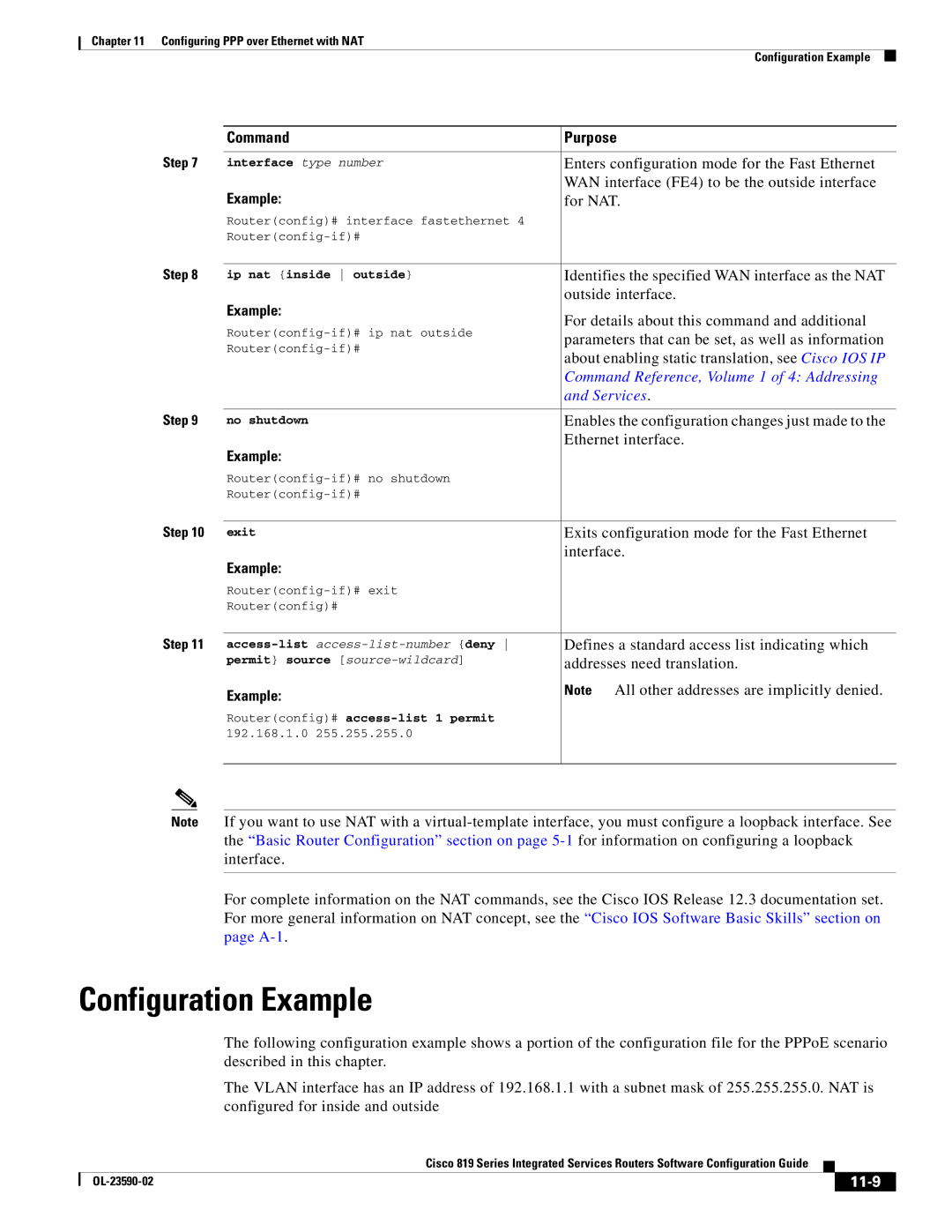 Cisco Systems C819HG4GVK9, C819GUK9 manual Configuration Example, 11-9 