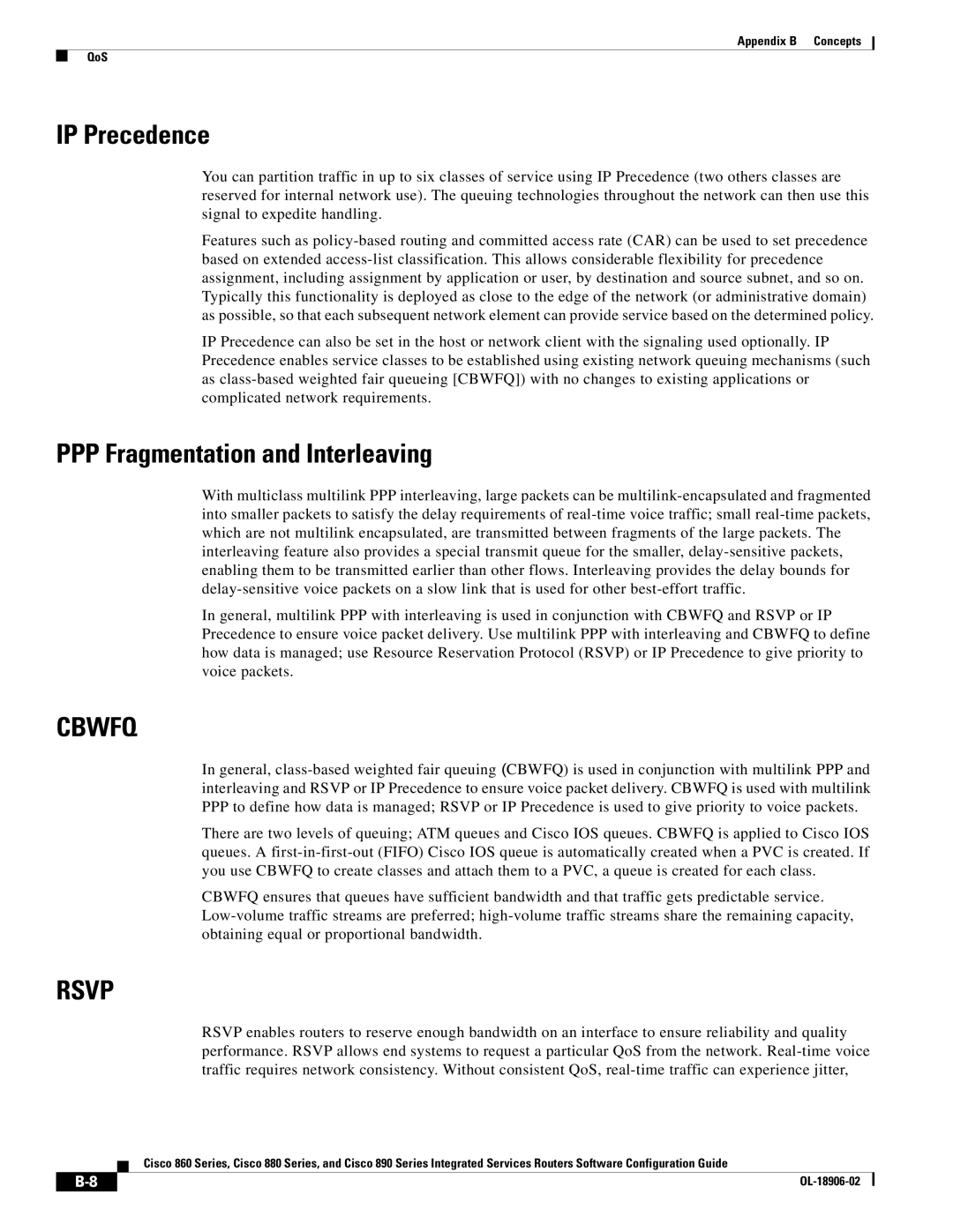 Cisco Systems C819GUK9, C819HG4GVK9 manual IP Precedence, PPP Fragmentation and Interleaving 