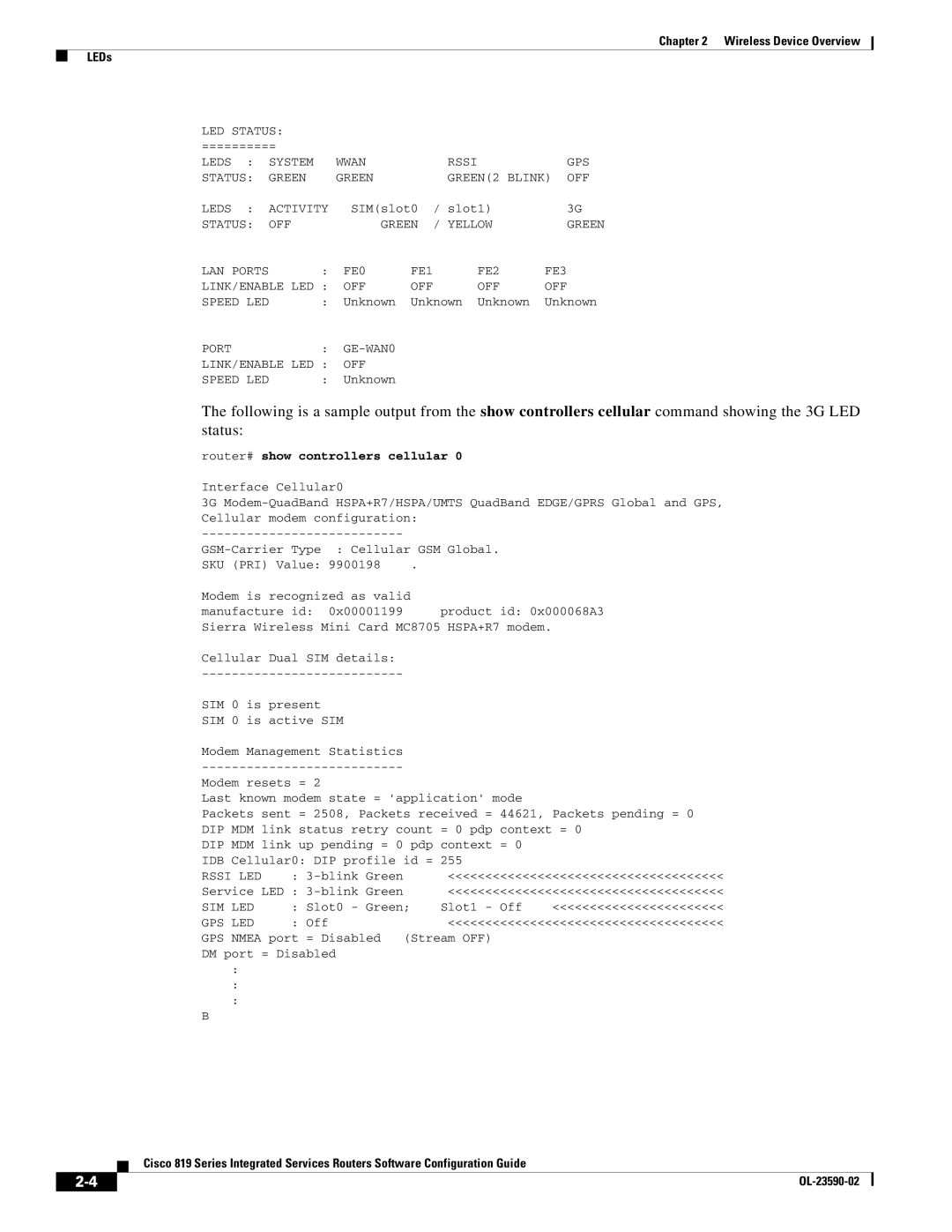 Cisco Systems C819GUK9, C819HG4GVK9 manual Router# show controllers cellular 