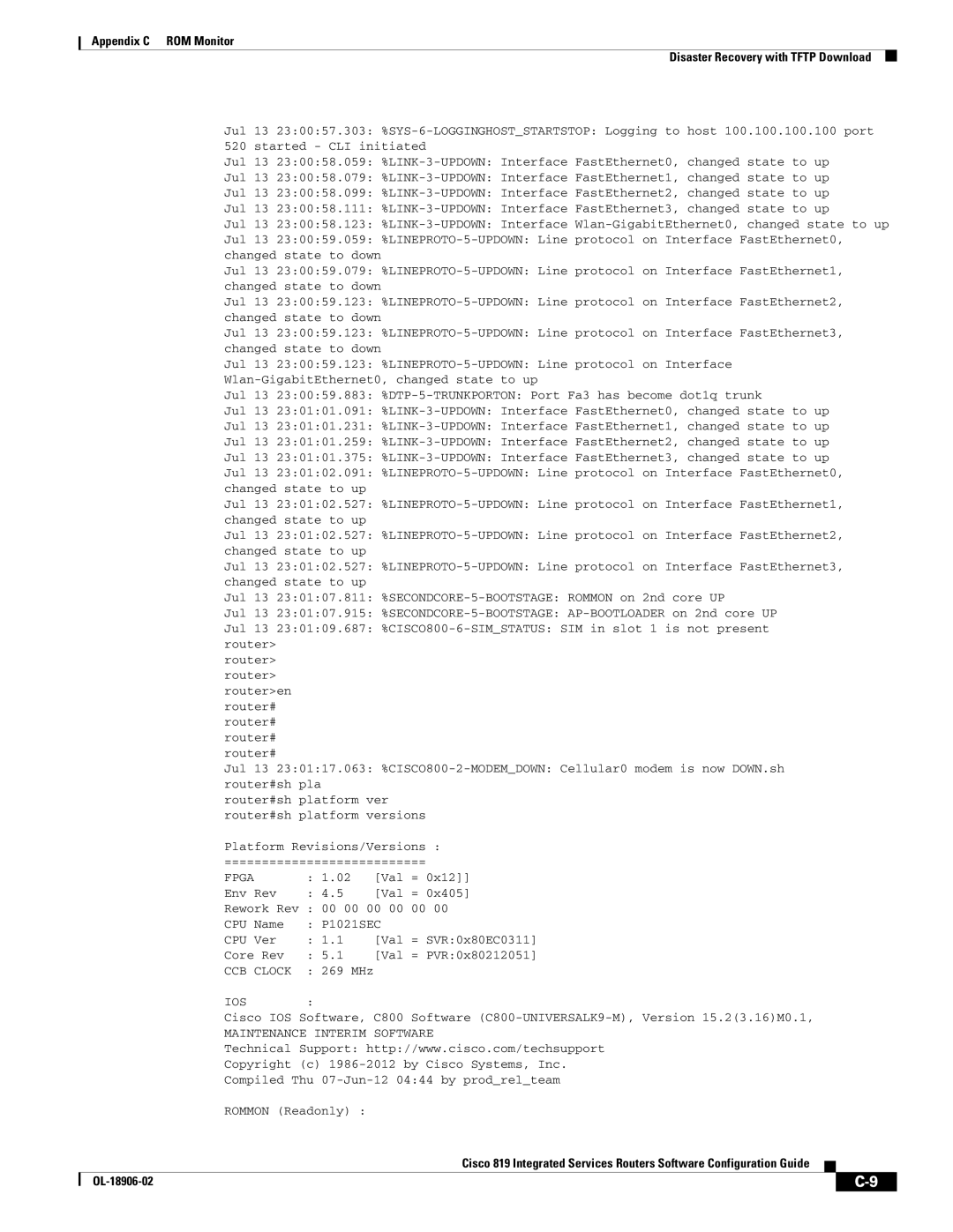 Cisco Systems C819HG4GVK9, C819GUK9 manual Appendix C ROM Monitor 