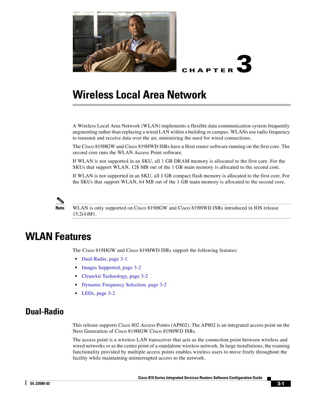 Cisco Systems C819HG4GVK9, C819GUK9 manual Wireless Local Area Network, Wlan Features, Dual-Radio 